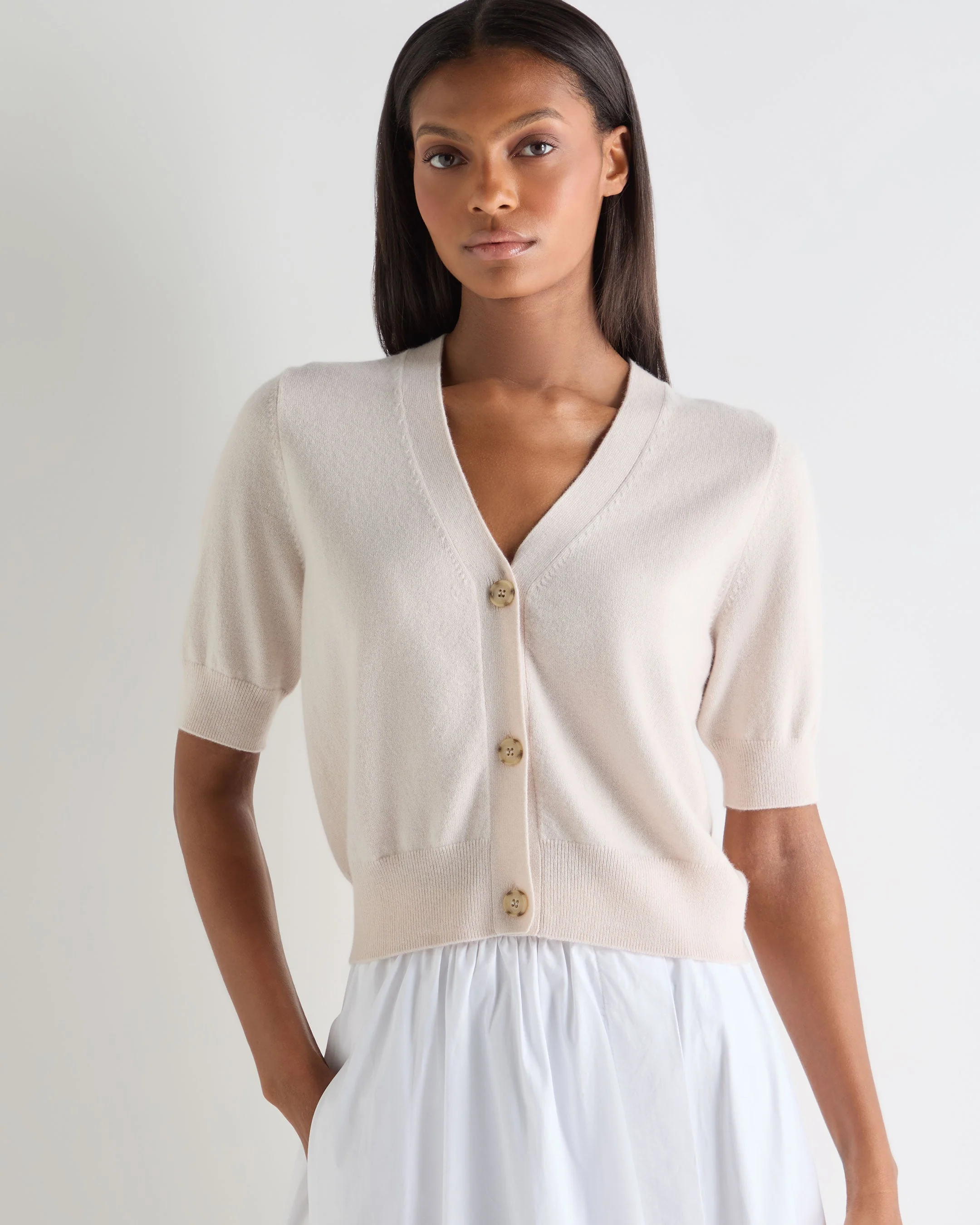 Women's Clara V Neck Cashmere Cardigan Dove Pink