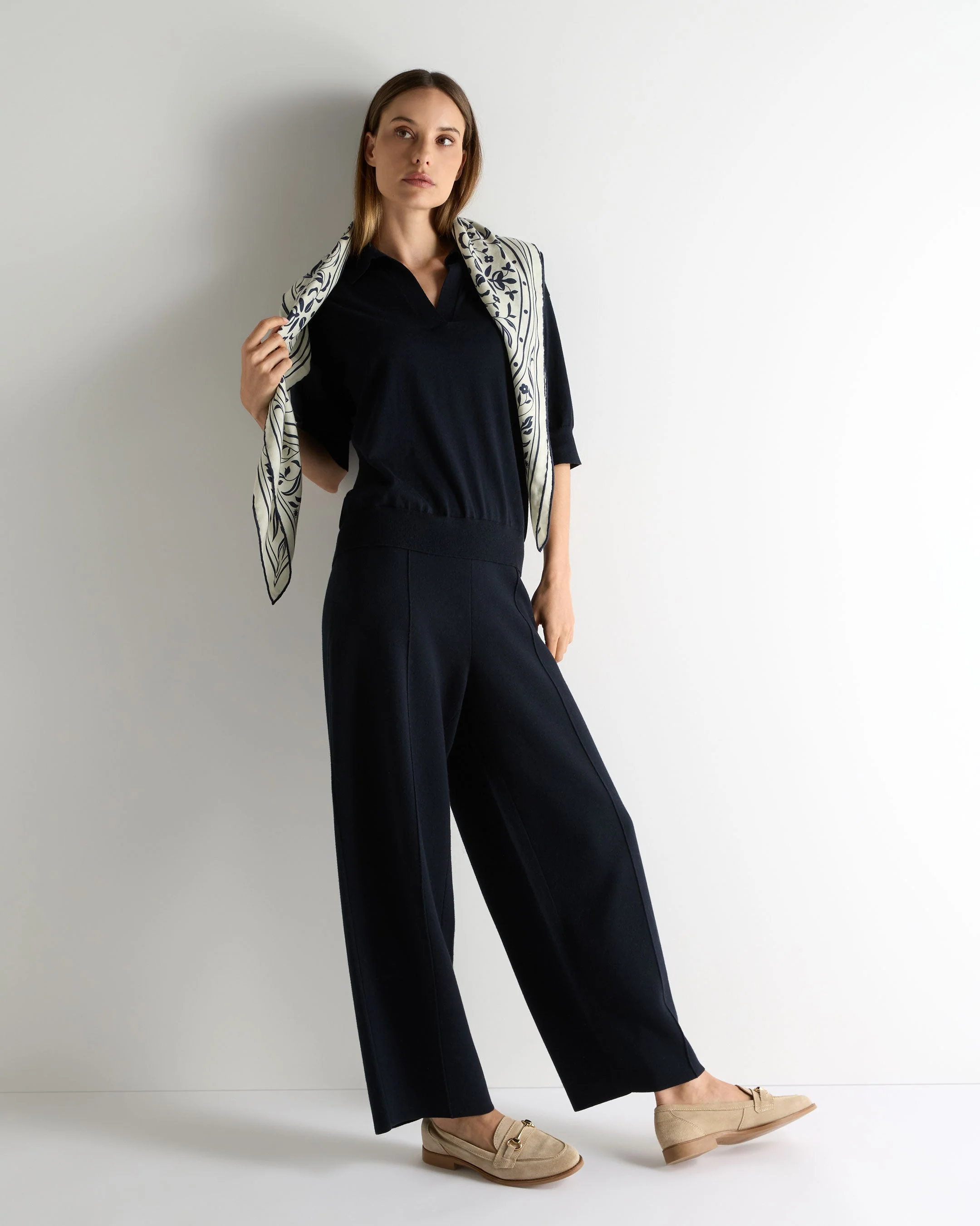 Women's Cotton Blend Polo Top Navy Blue - Image 3