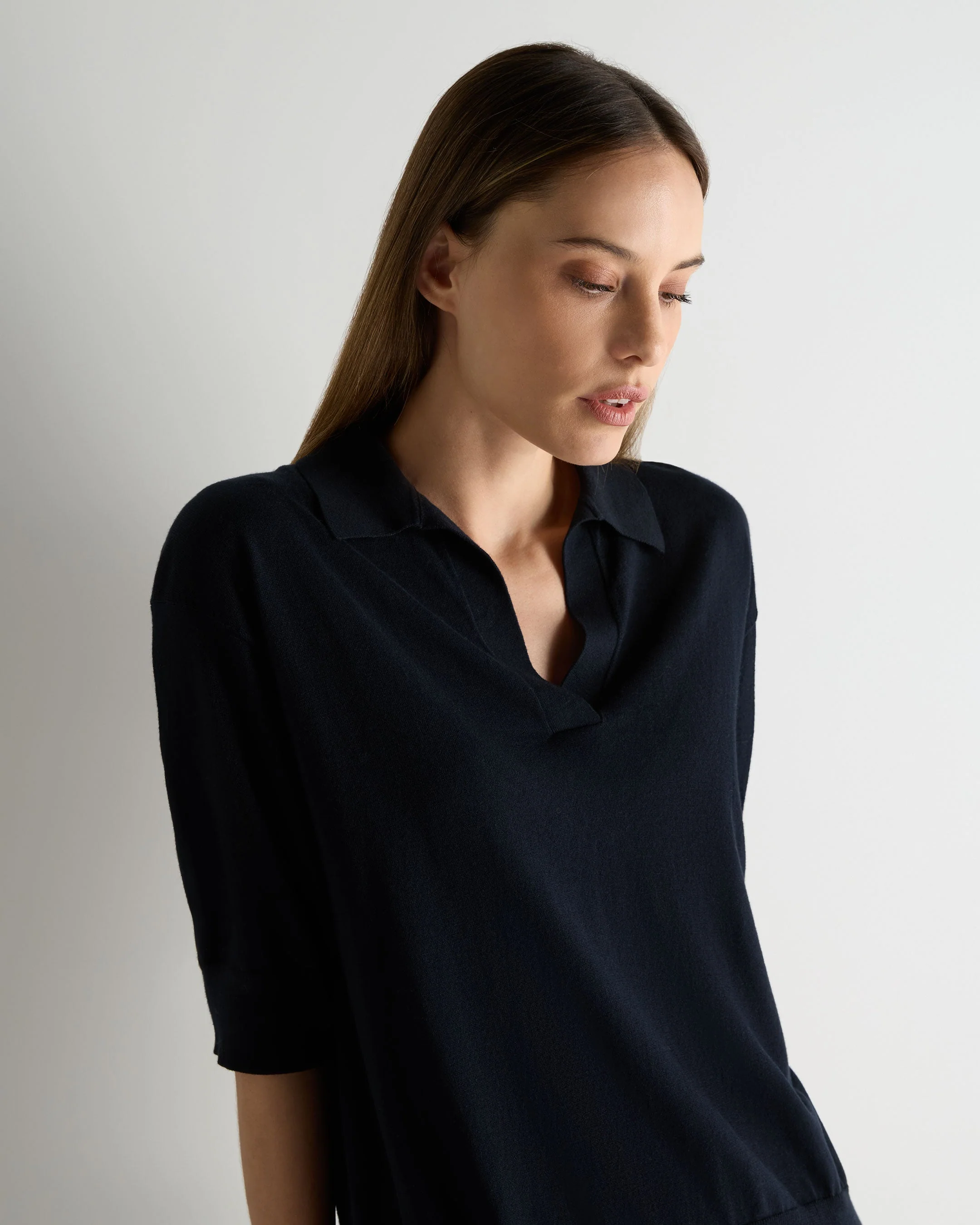 Women's Cotton Blend Polo Top Navy Blue - Image 5