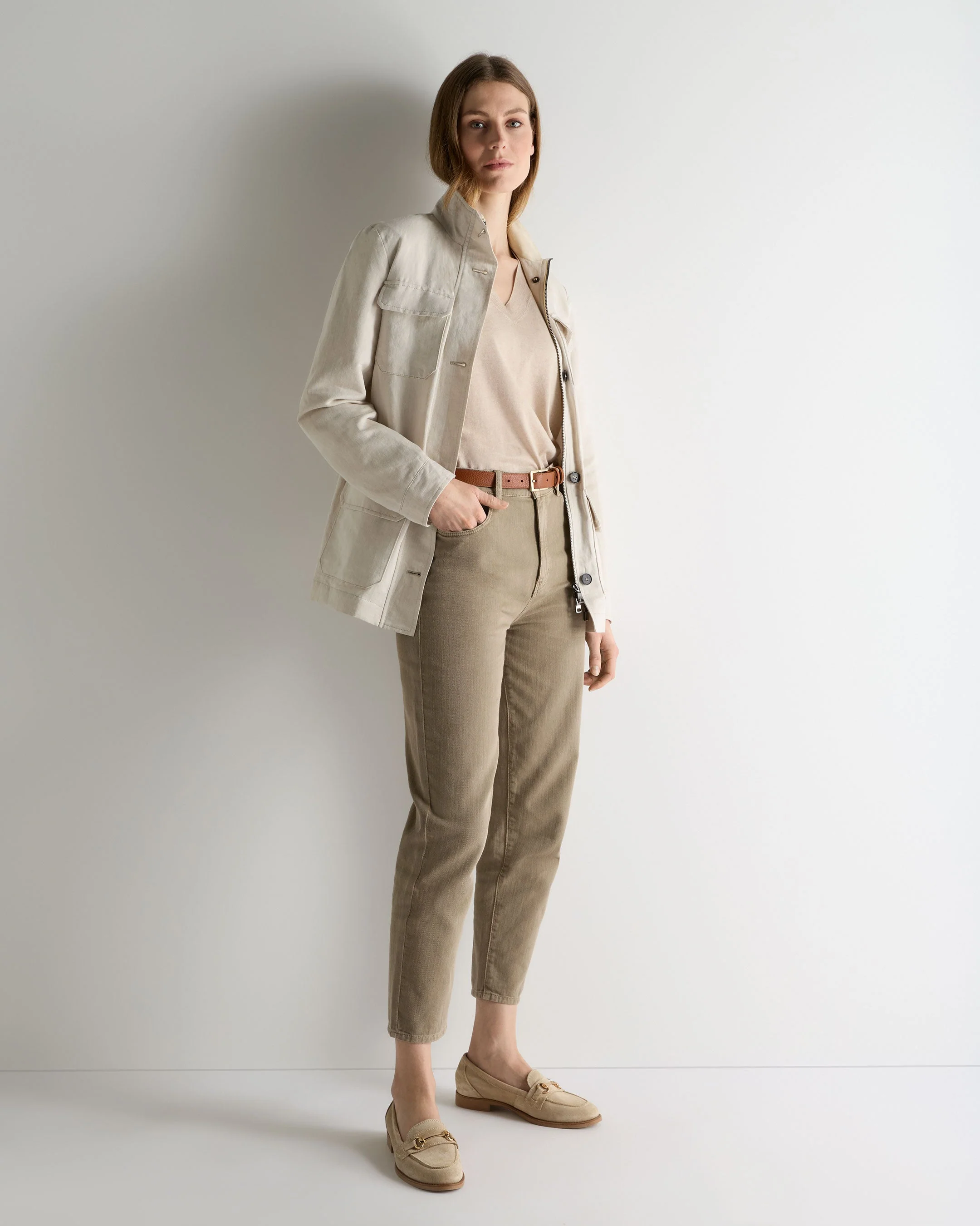 Women's Cotton Blend V Neck Top Sandstone Brown - Image 3