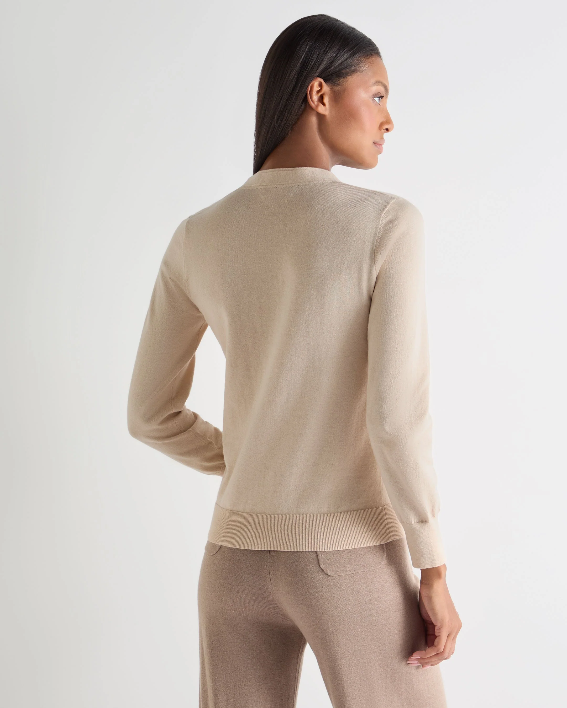 Women's Cotton Cashmere Cardigan Natural Brown - Image 4