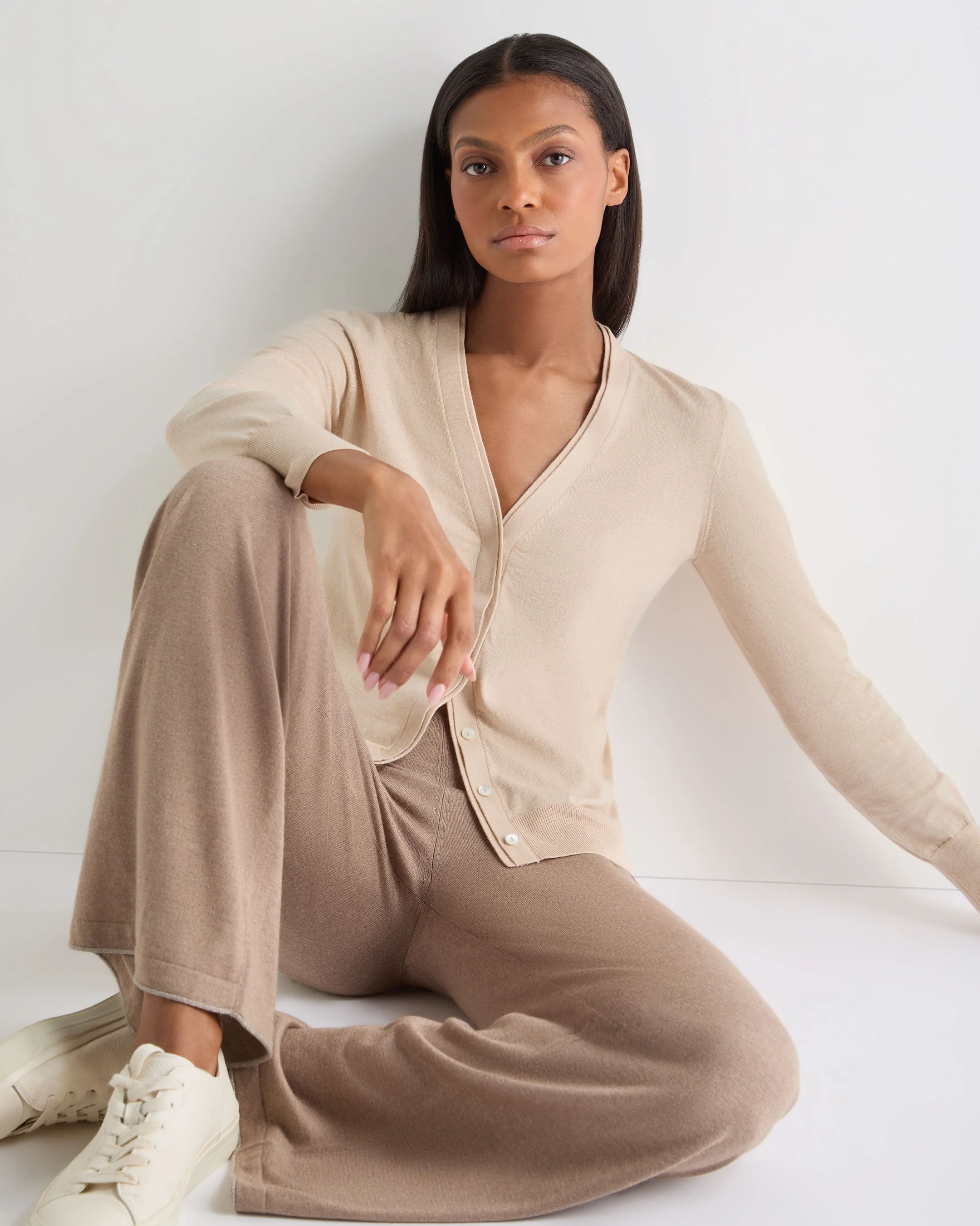 Women's Cotton Cashmere Cardigan Natural Brown - Image 5