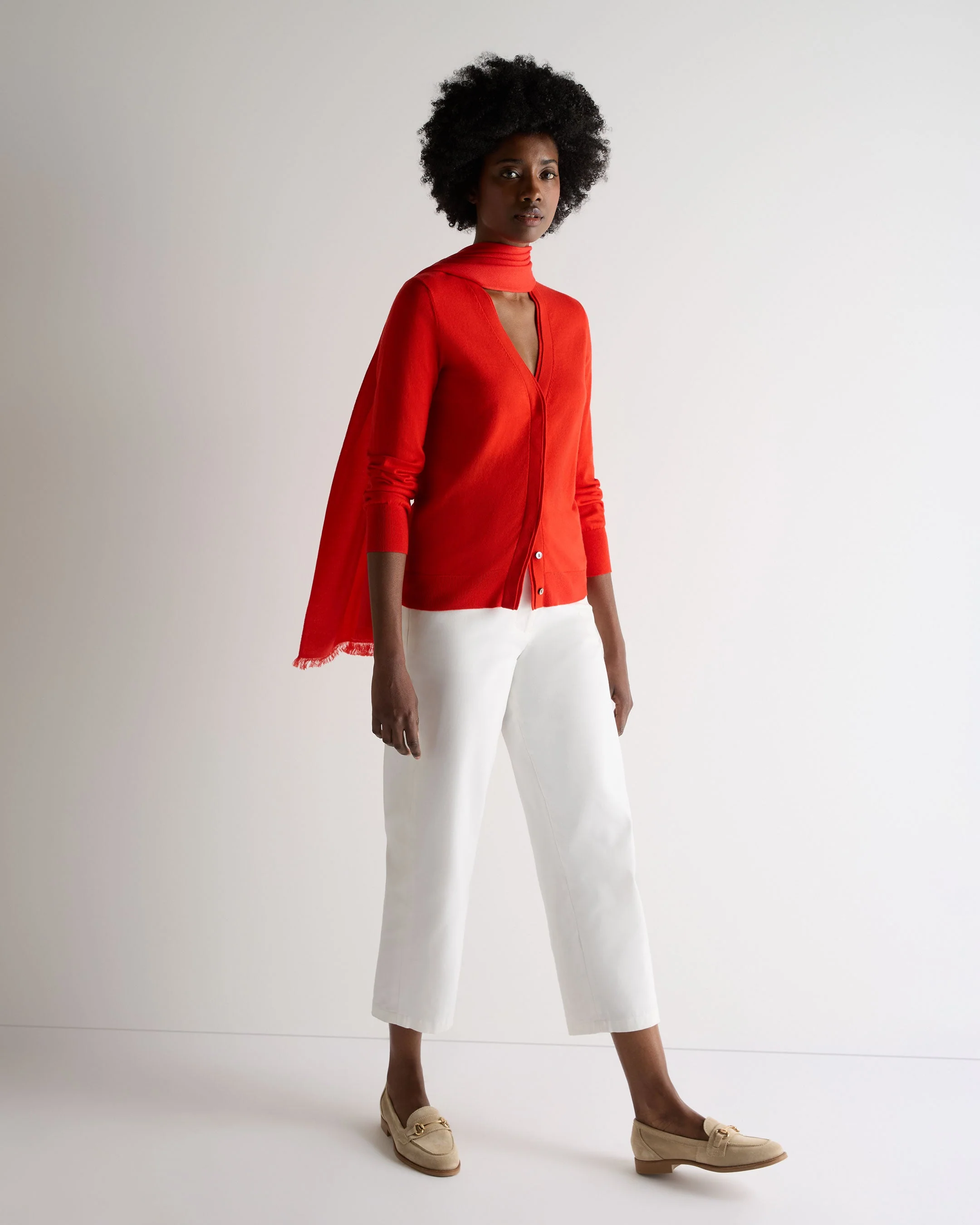 Women's Cotton Cashmere Cardigan Tomato Red - Image 3
