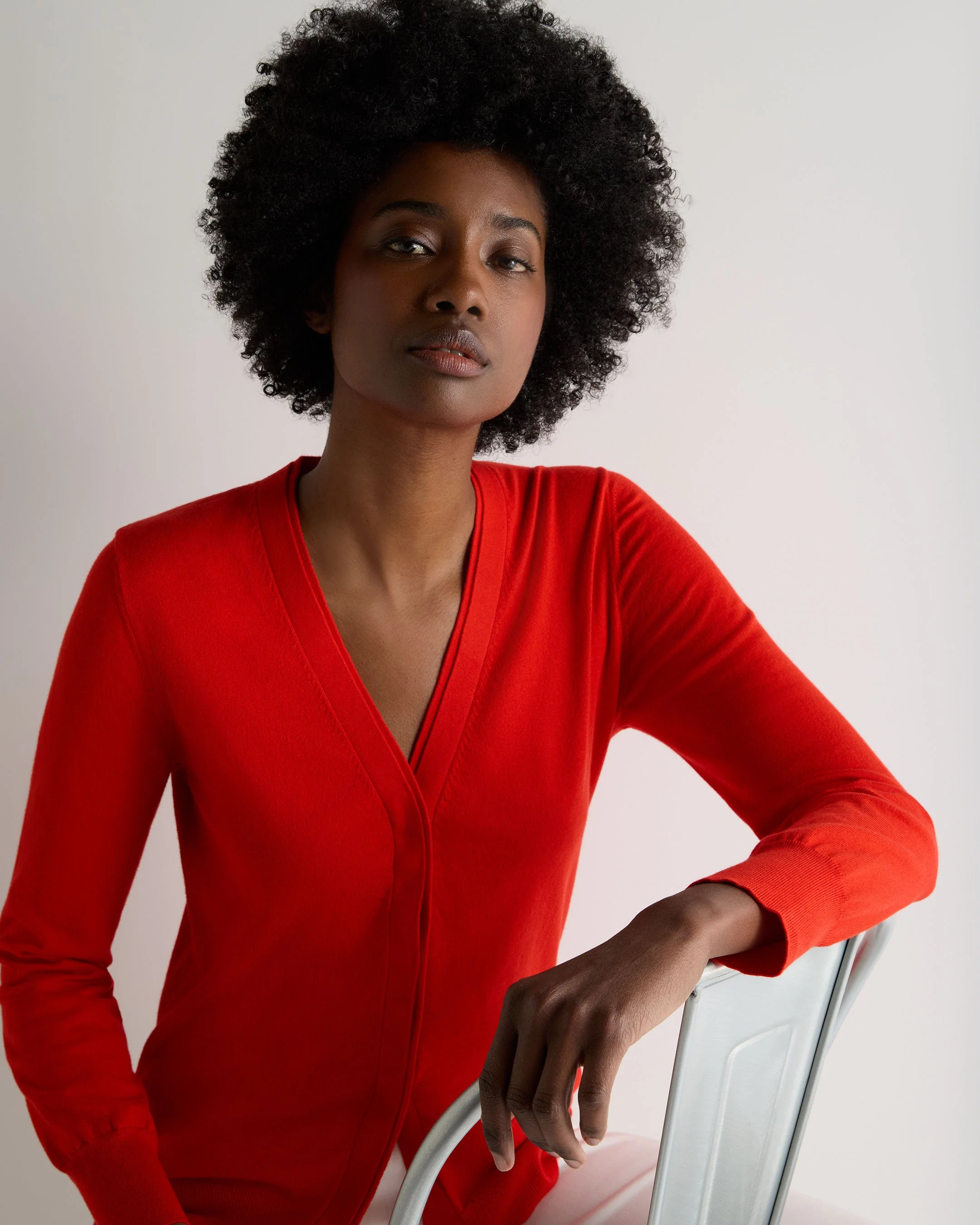 Women's Cotton Cashmere Cardigan Tomato Red - Image 5
