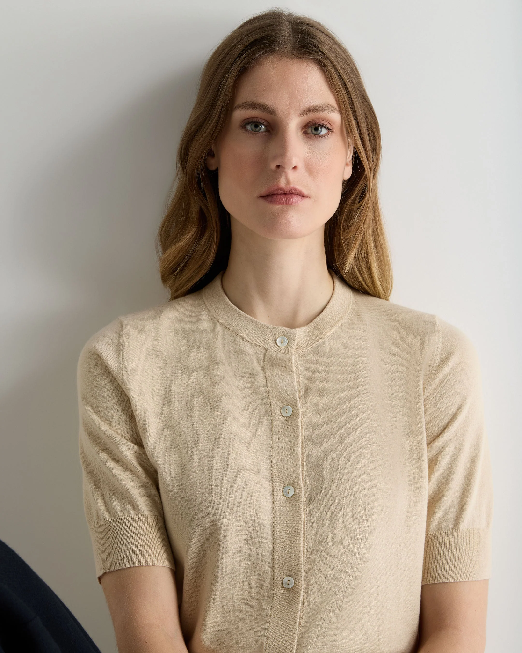 Women's Cotton Cashmere Short Sleeve Cardigan Natural Brown - Image 5