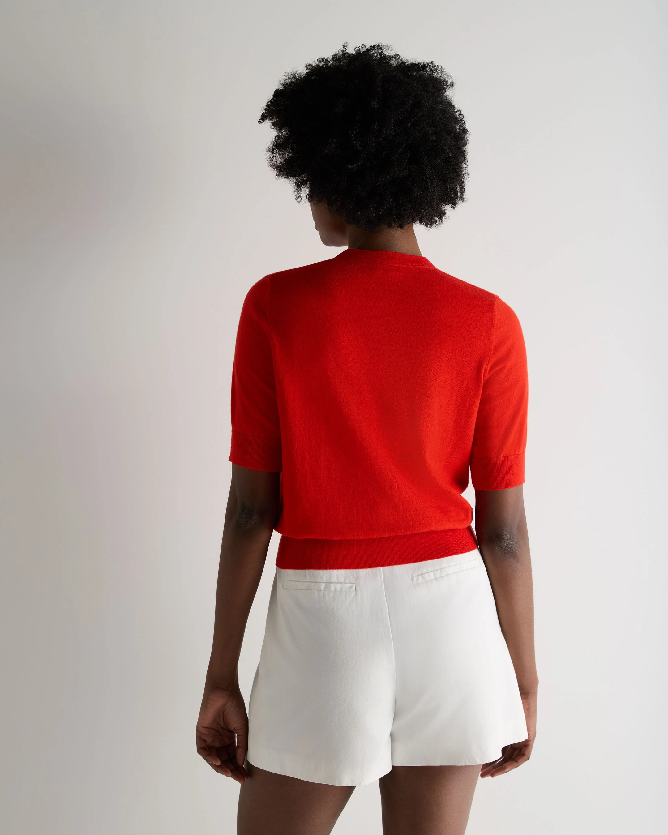 Women's Cotton Cashmere Short Sleeve Cardigan Tomato Red - Image 4