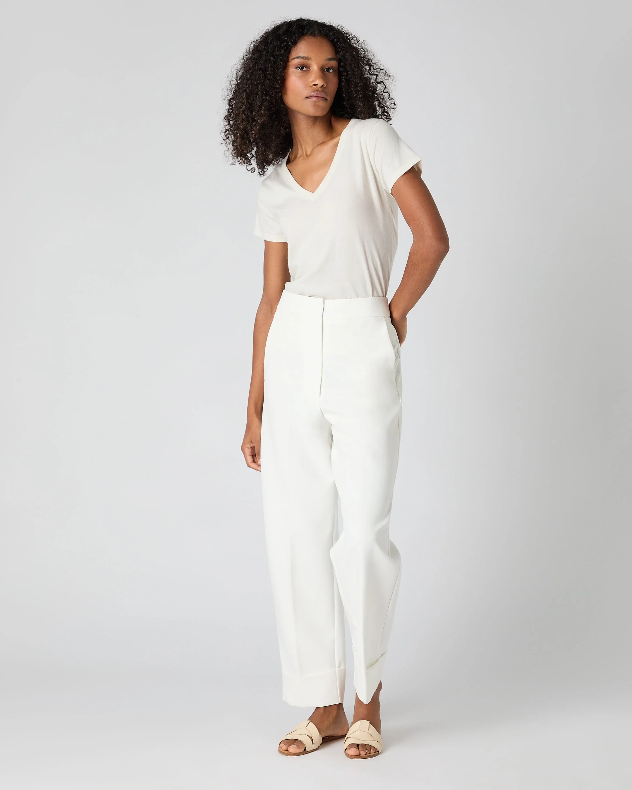 Women's Cotton Cashmere Silk T-Shirt New Ivory White - Image 3