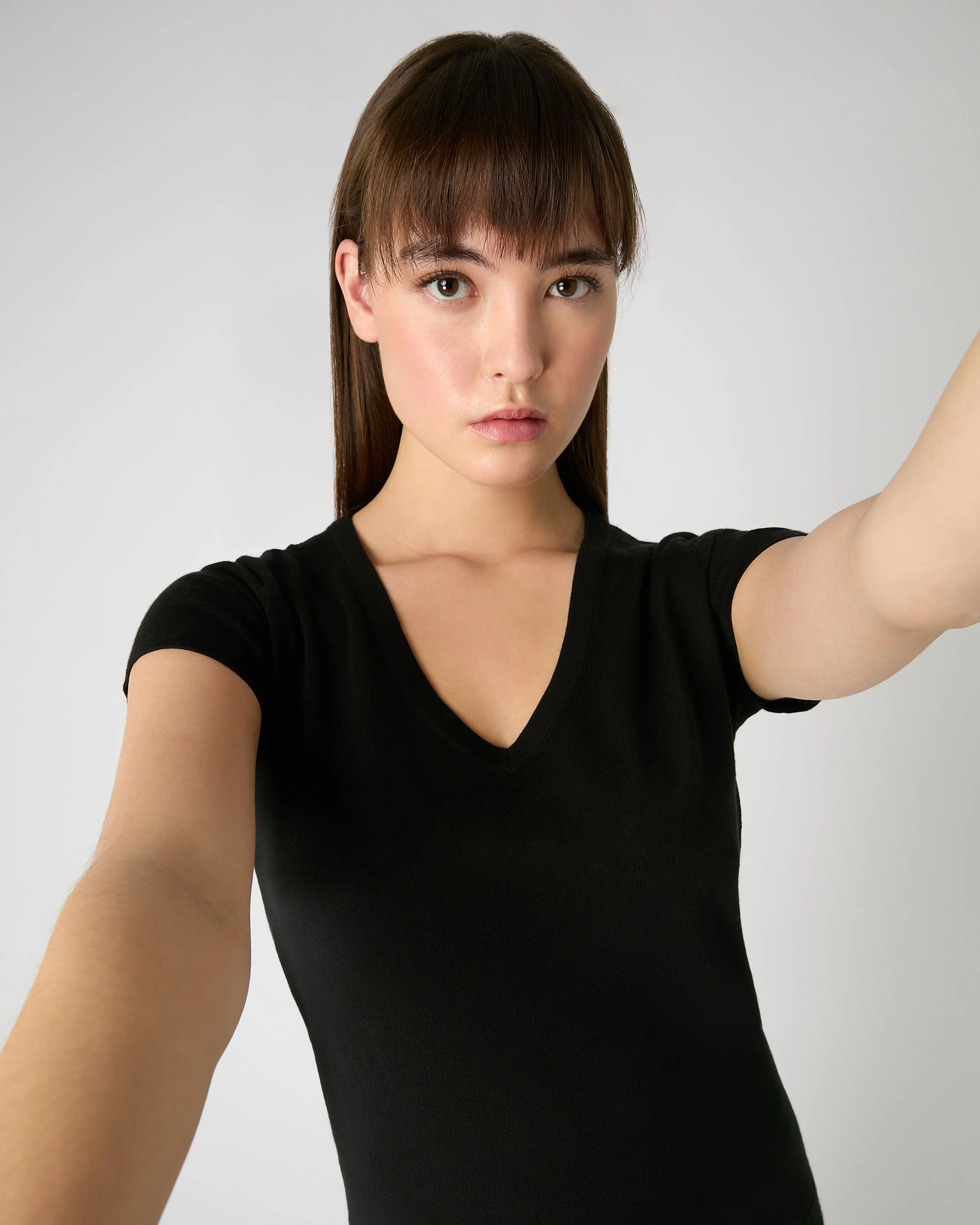 Women's Cotton Cashmere Silk T-Shirt Black - Image 5