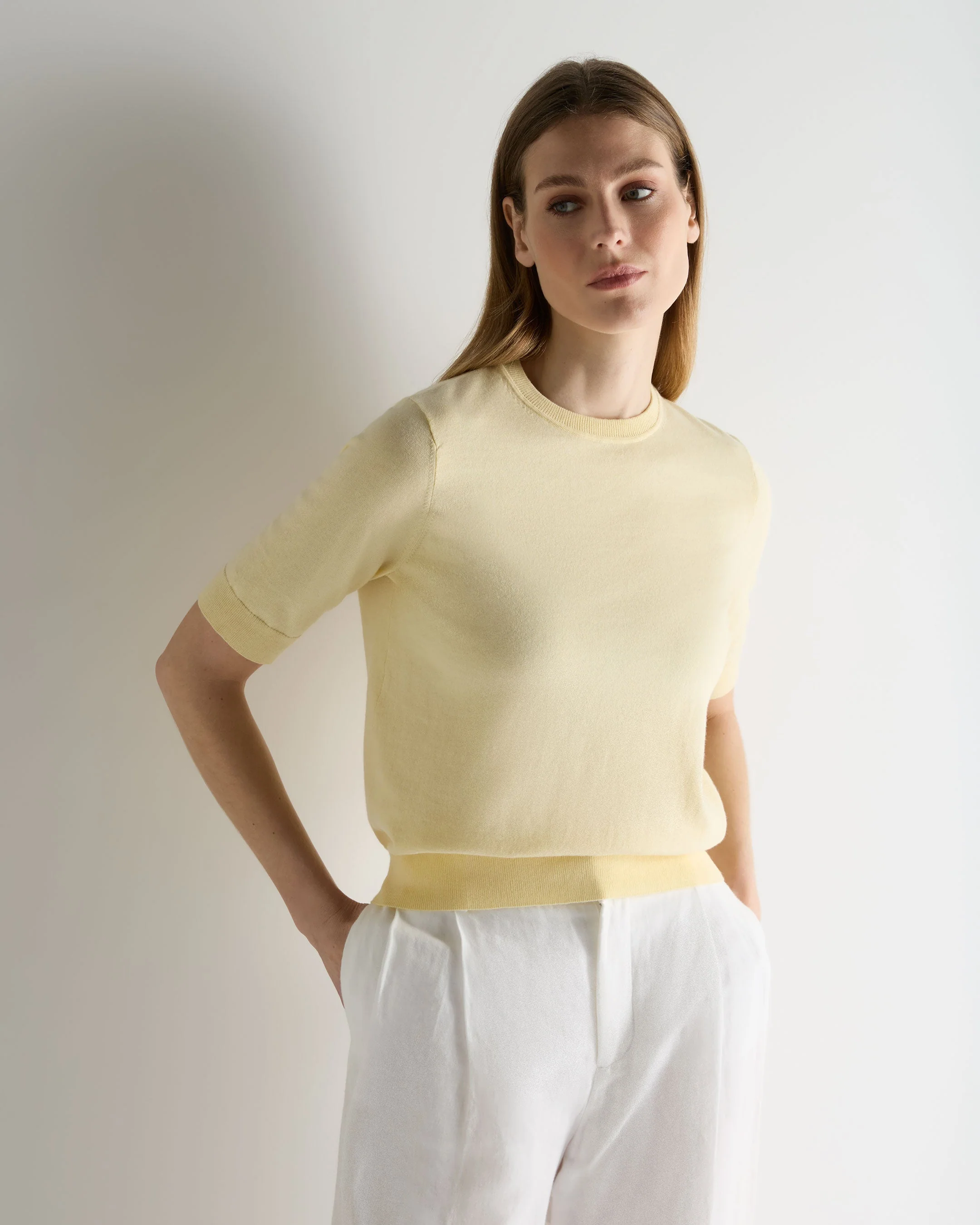Women's Cotton Cashmere T-Shirt Lemon Yellow
