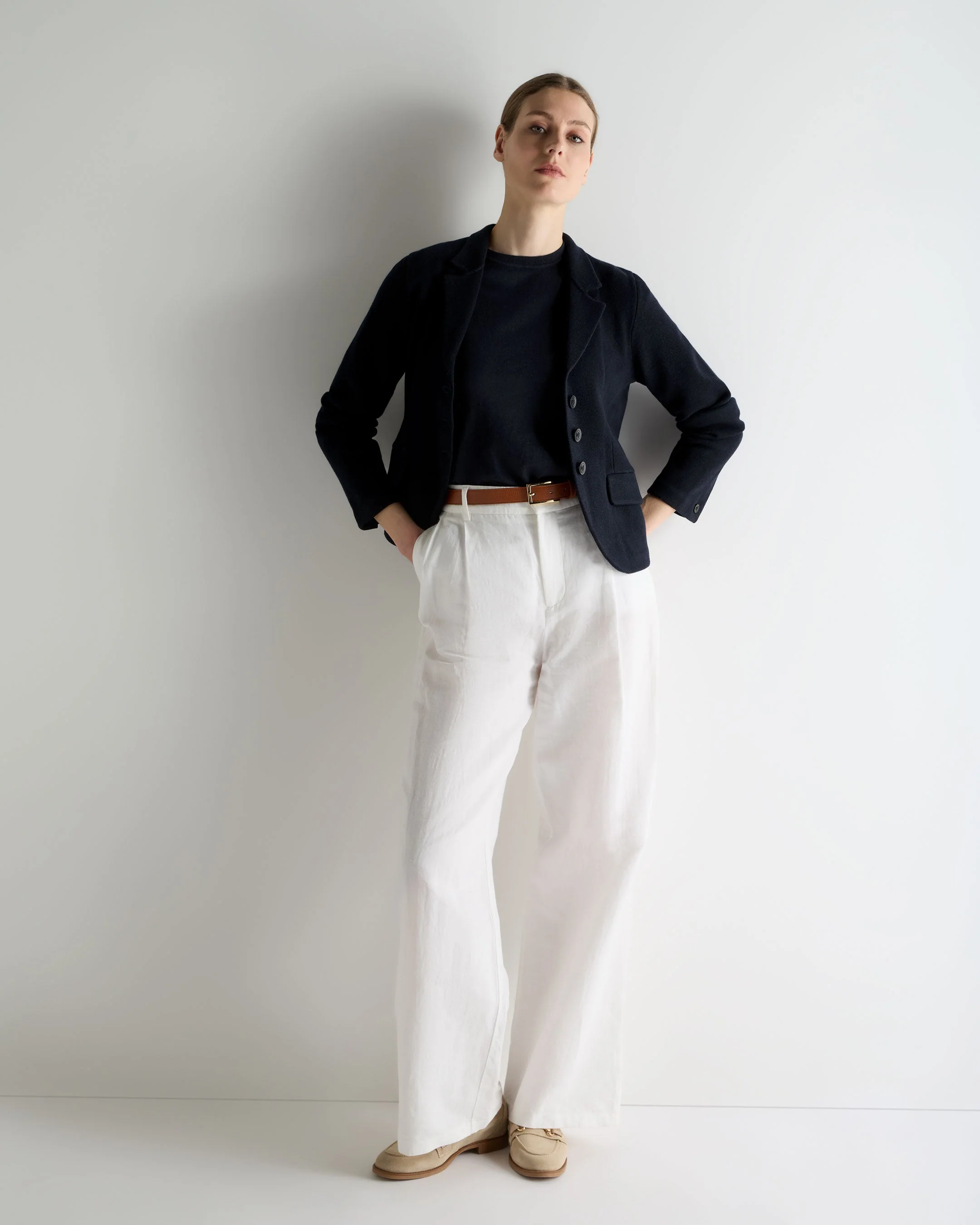 Women's Cotton Cashmere T-Shirt Navy Blue - Image 3
