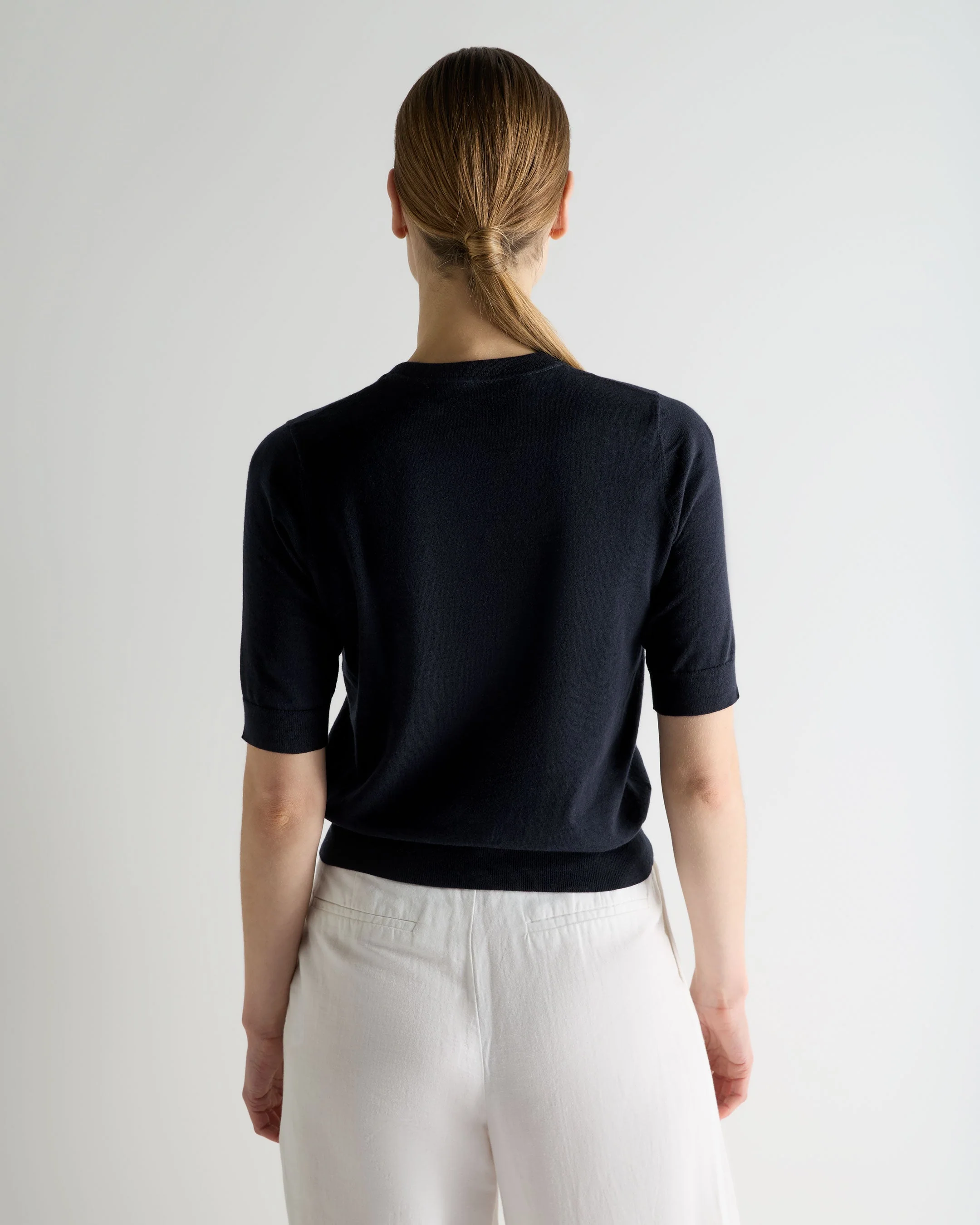 Women's Cotton Cashmere T-Shirt Navy Blue - Image 4