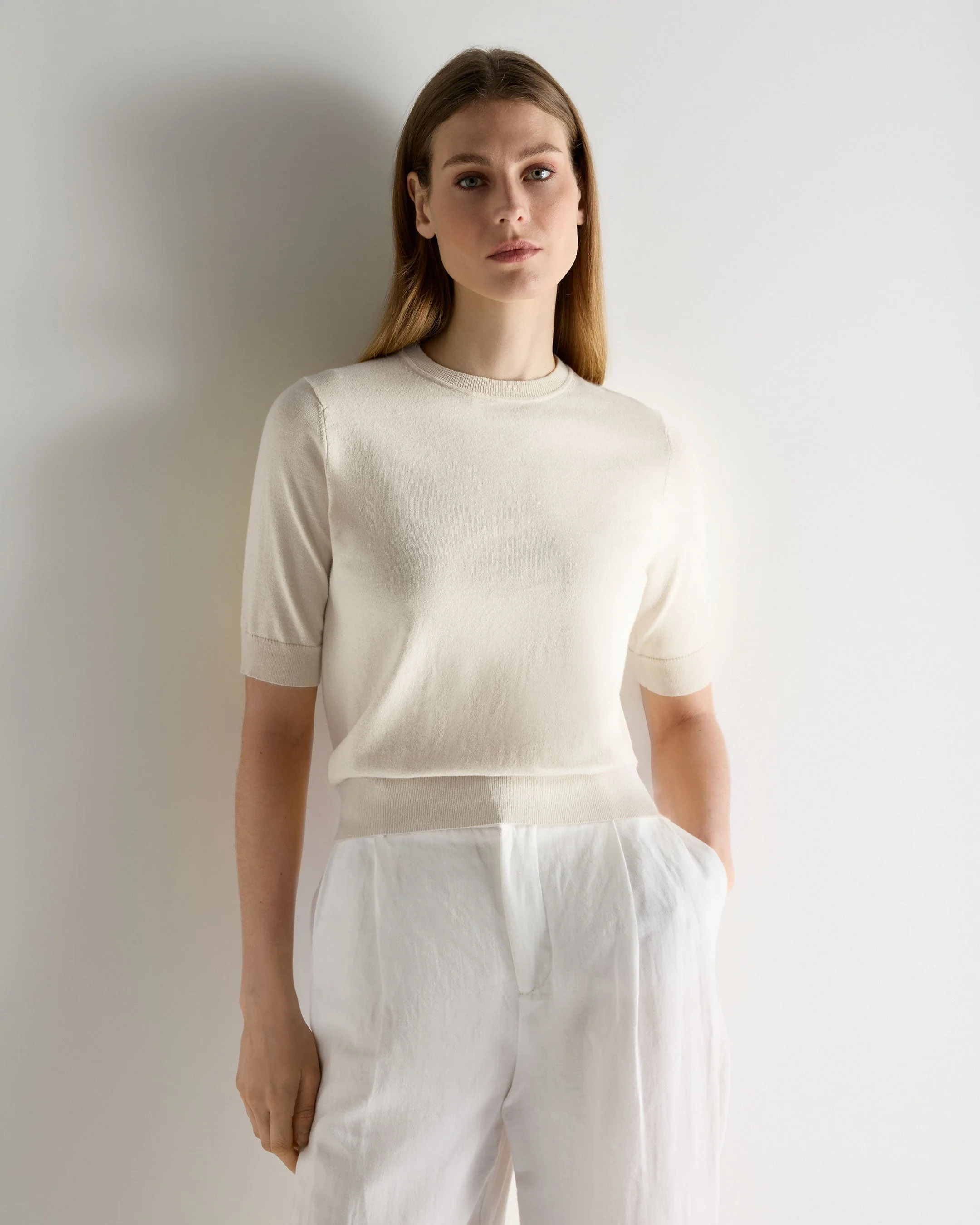 Women's Cotton Cashmere T-Shirt New Ivory White