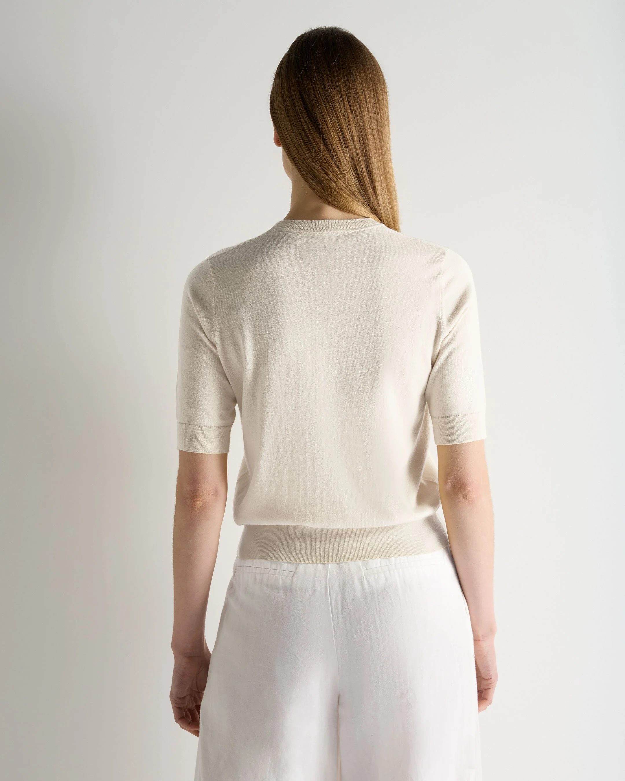 Women's Cotton Cashmere T-Shirt New Ivory White - Image 4