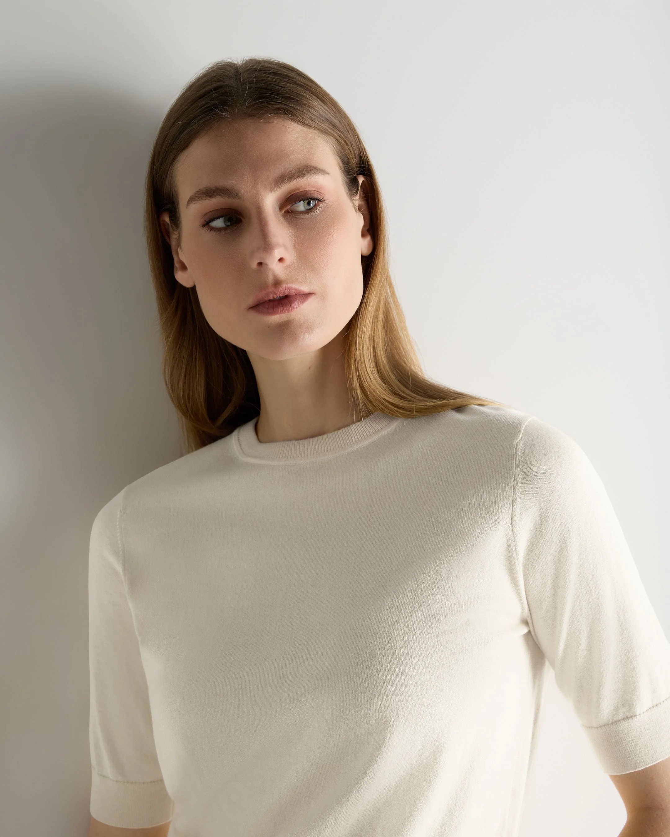 Women's Cotton Cashmere T-Shirt New Ivory White - Image 5