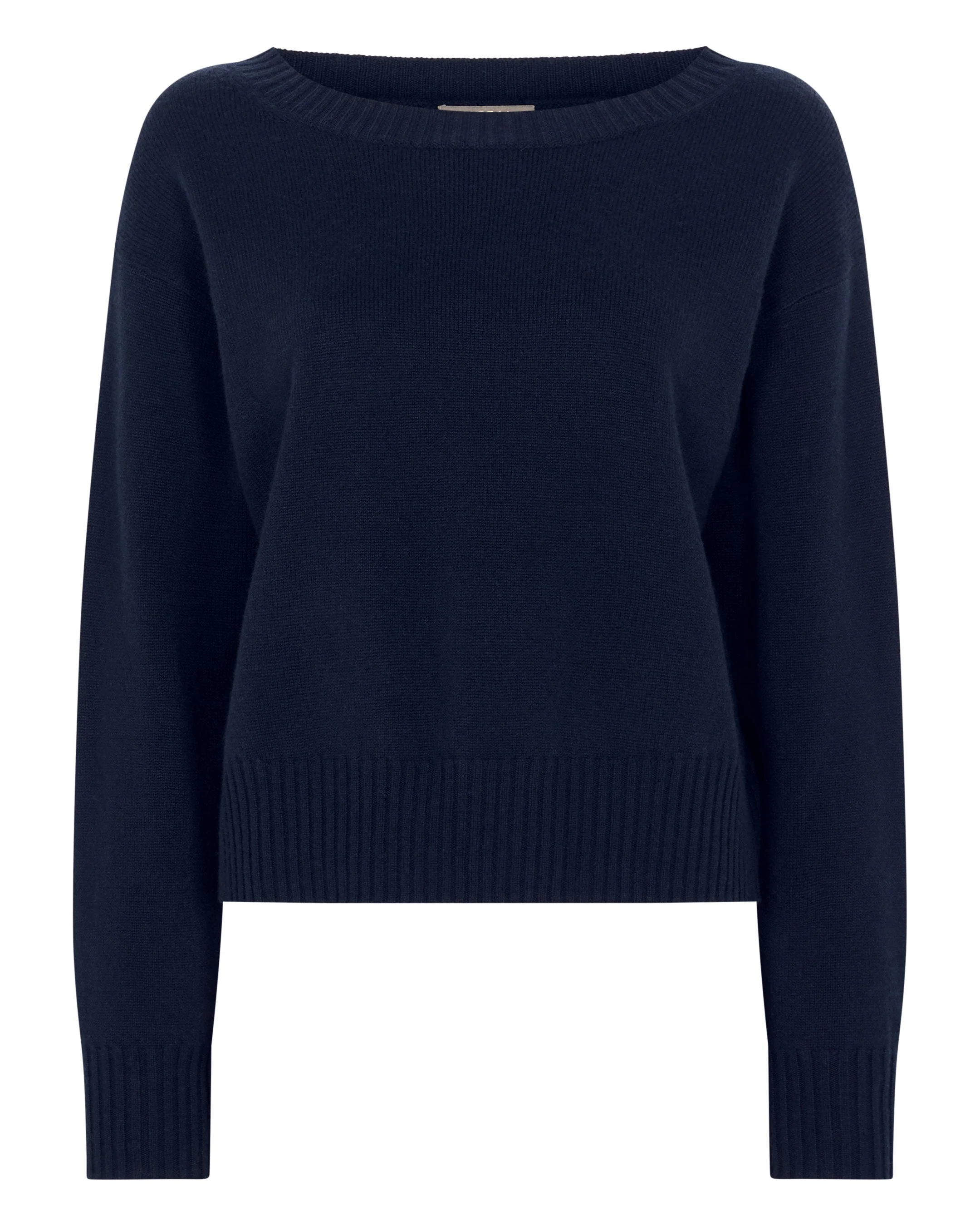 Women's Crop Boat Neck Cashmere Sweater Navy Blue - Image 2
