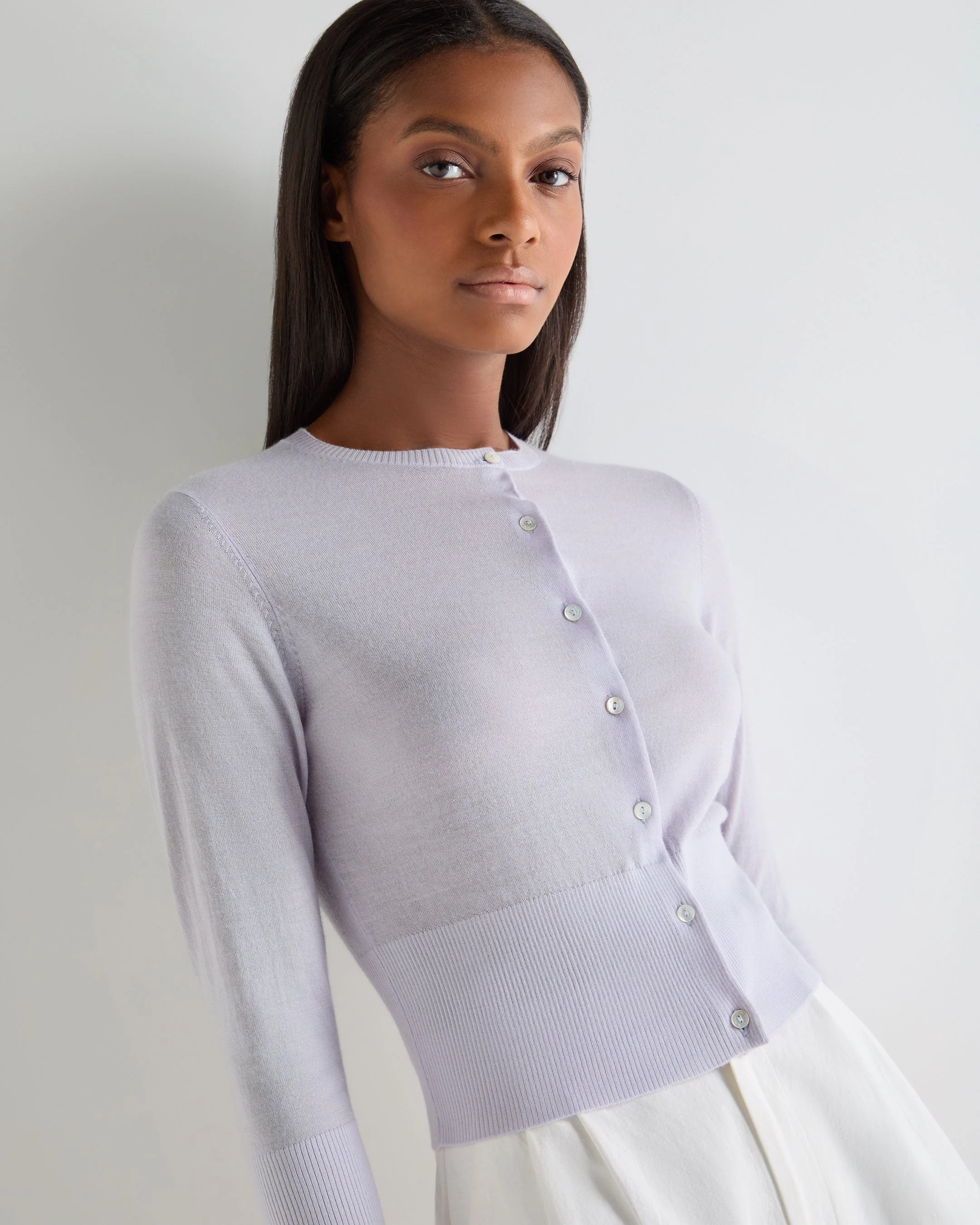 Women's Darcie Superfine Cashmere Cropped Cardigan Lavender Purple - Image 5
