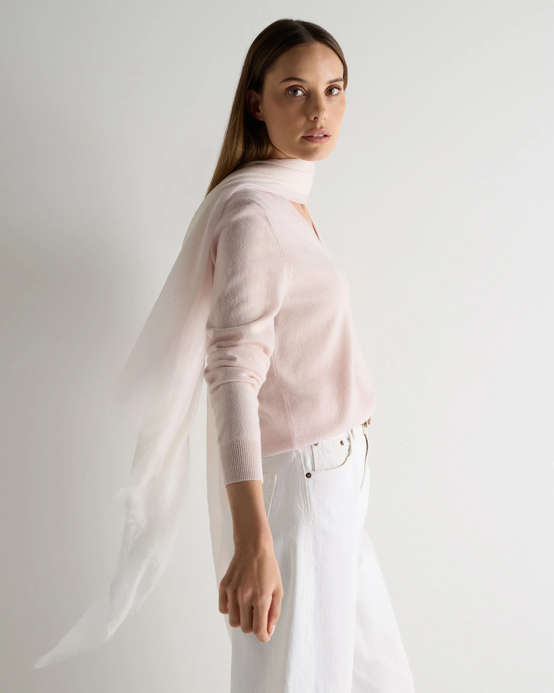 Women's Dip Dye Cashmere Scarf Powder Pink - Image 3