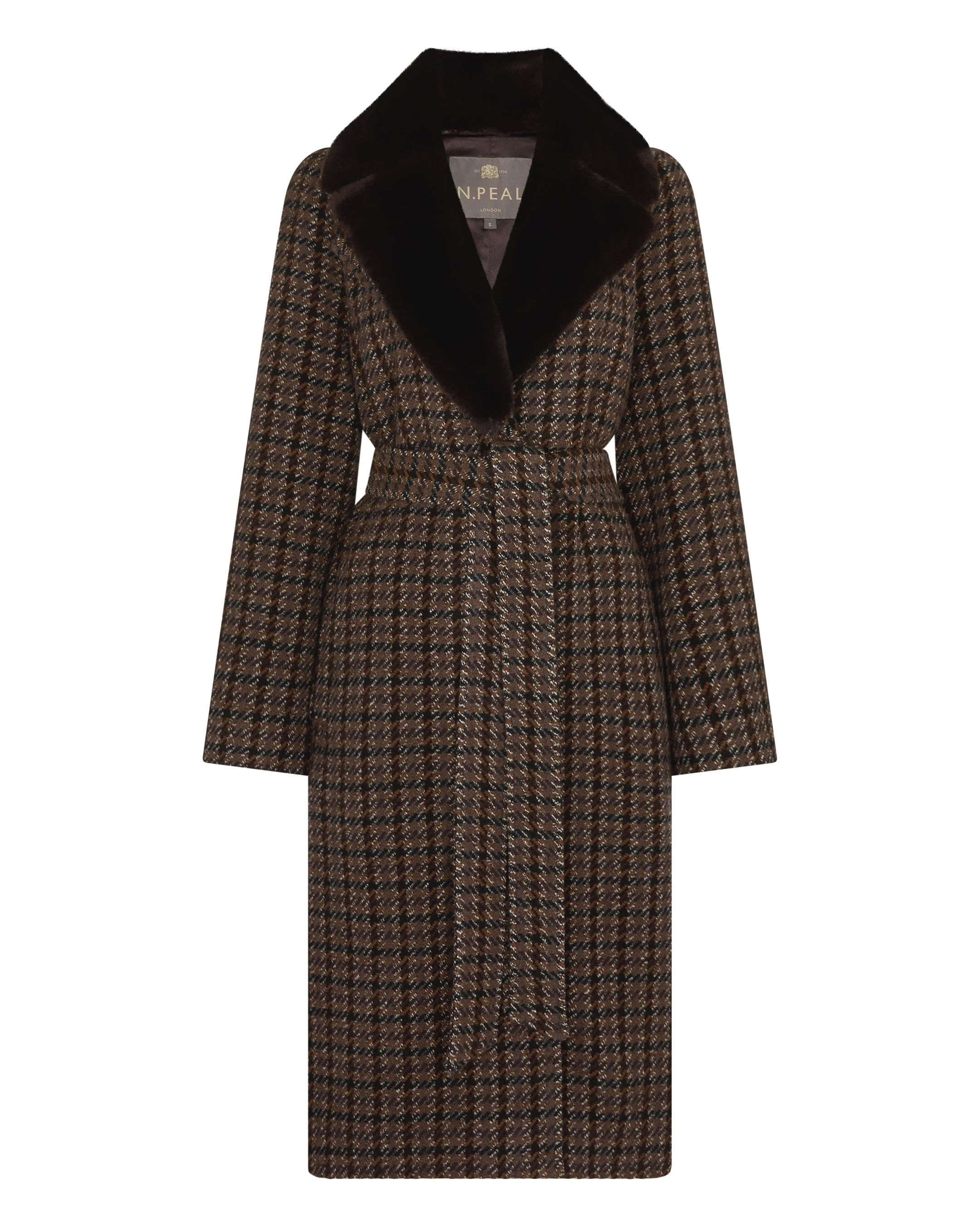Women's Dogtooth Fur Trim Coat Brown - Image 2