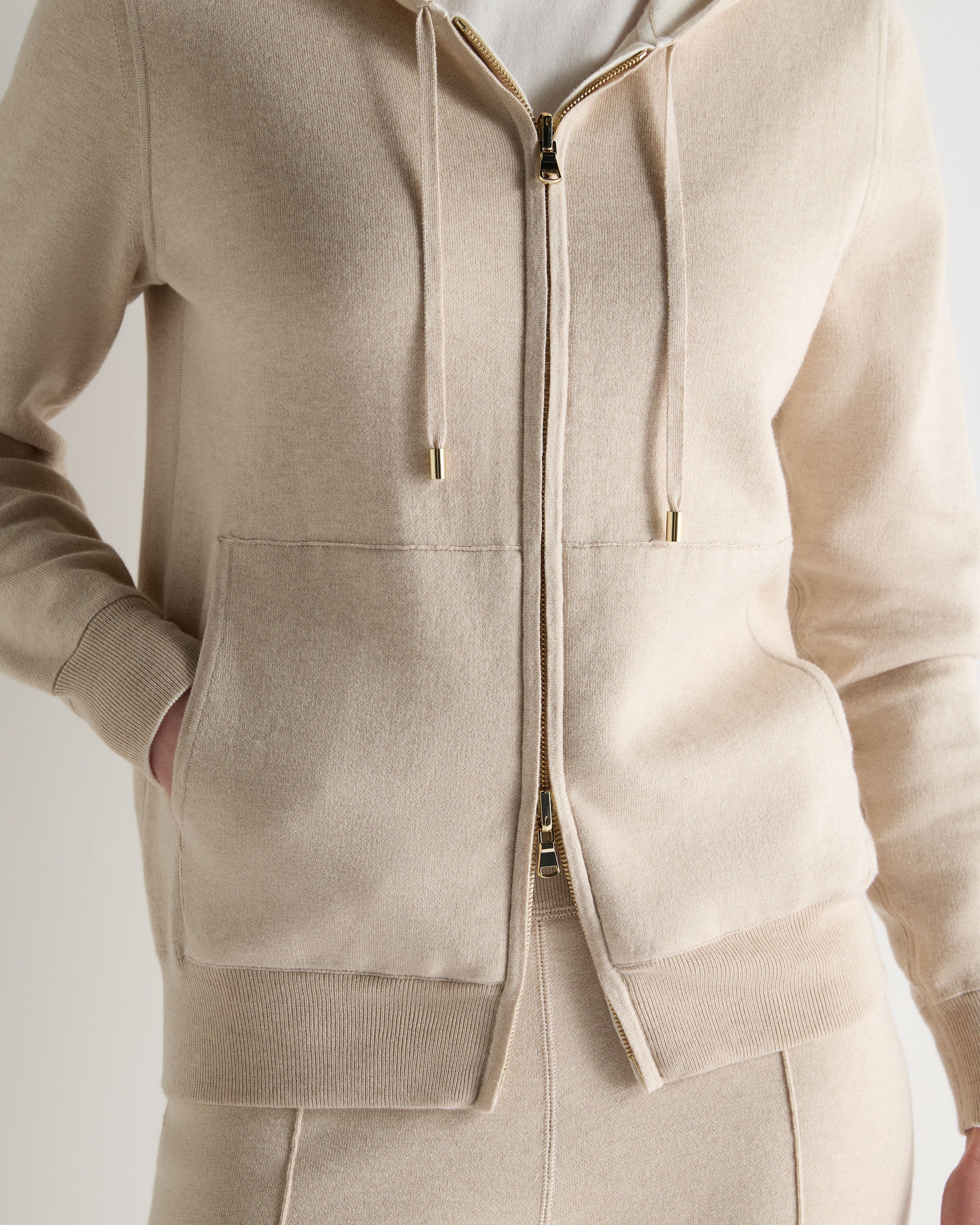 Women's Double Faced Cotton Blend Hoodie Sandstone Brown - Image 6