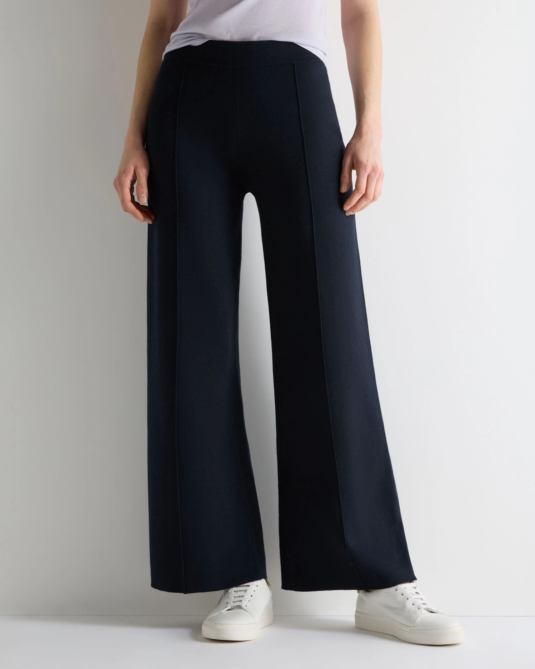 Women's Double Faced Cotton Blend Pants Navy Blue