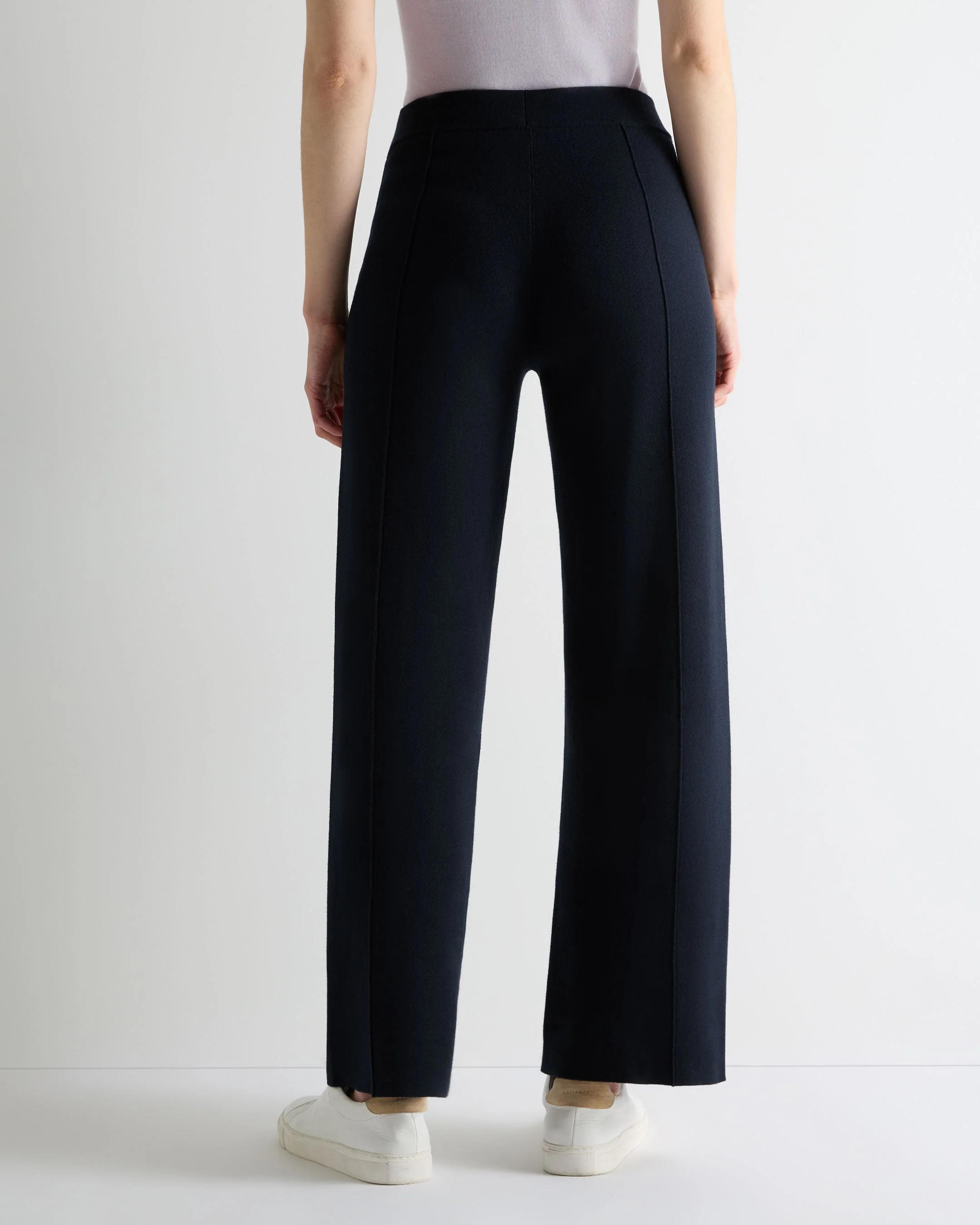 Women's Double Faced Cotton Blend Pants Navy Blue - Image 4