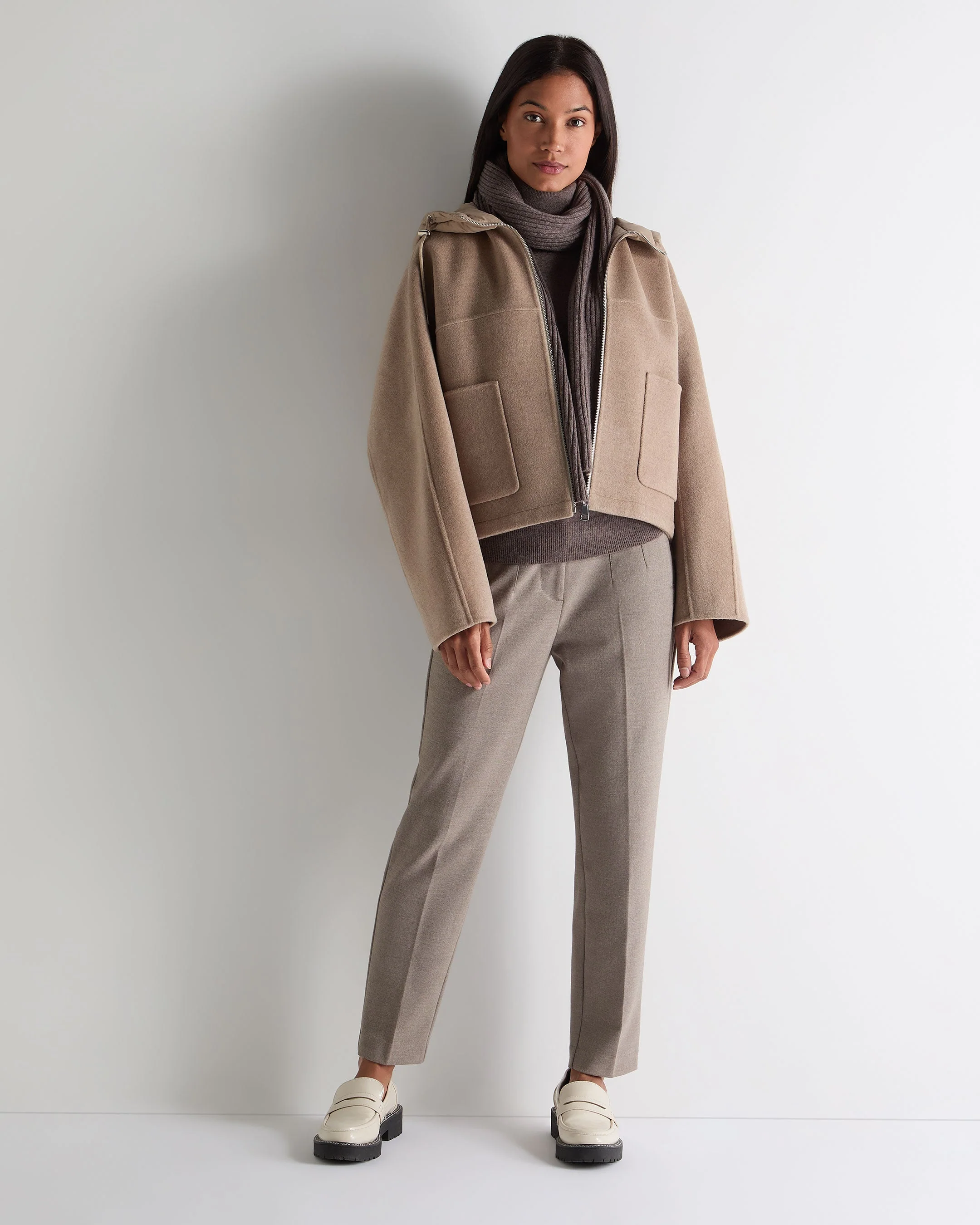 Women's Down Hood Jacket Taupe Brown - Image 3