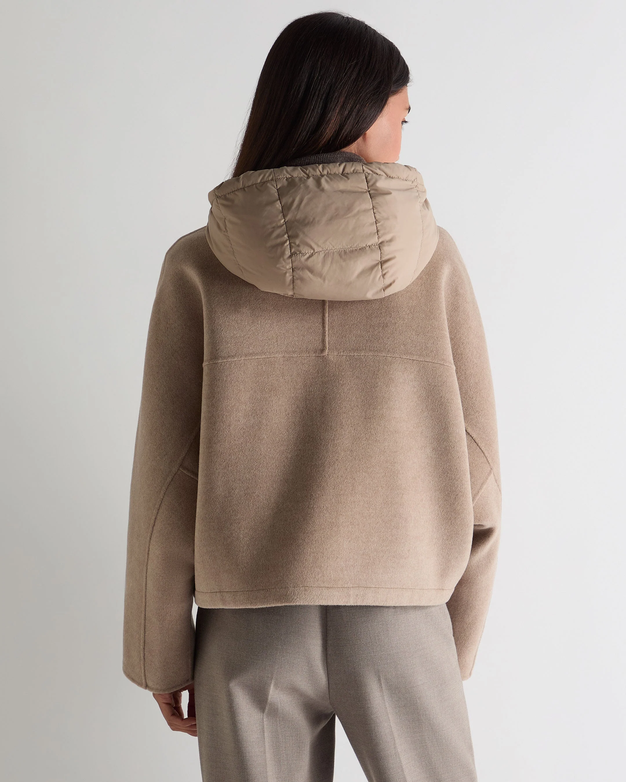 Women's Down Hood Jacket Taupe Brown - Image 4