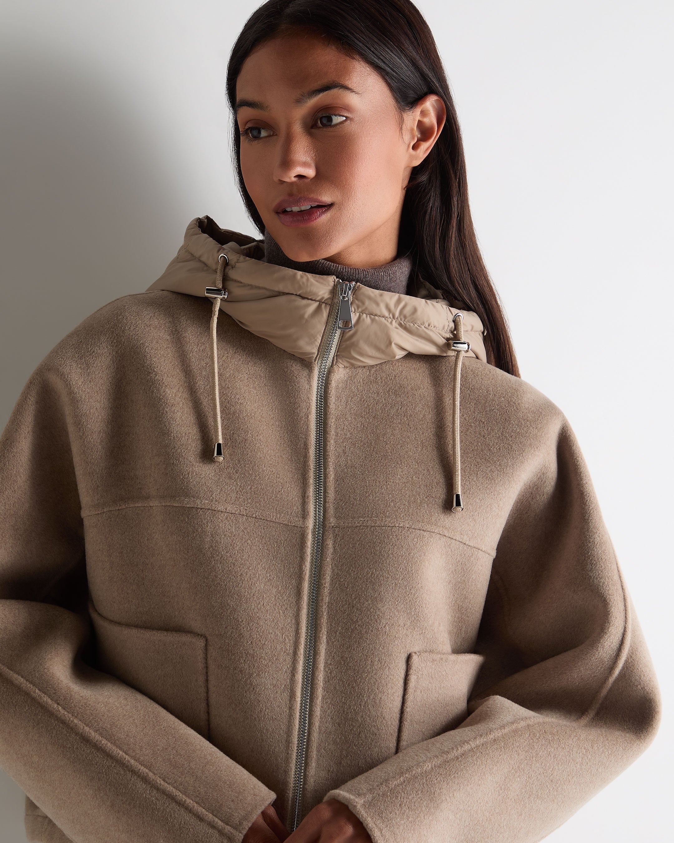 Women's Down Hood Jacket Taupe Brown - Image 5