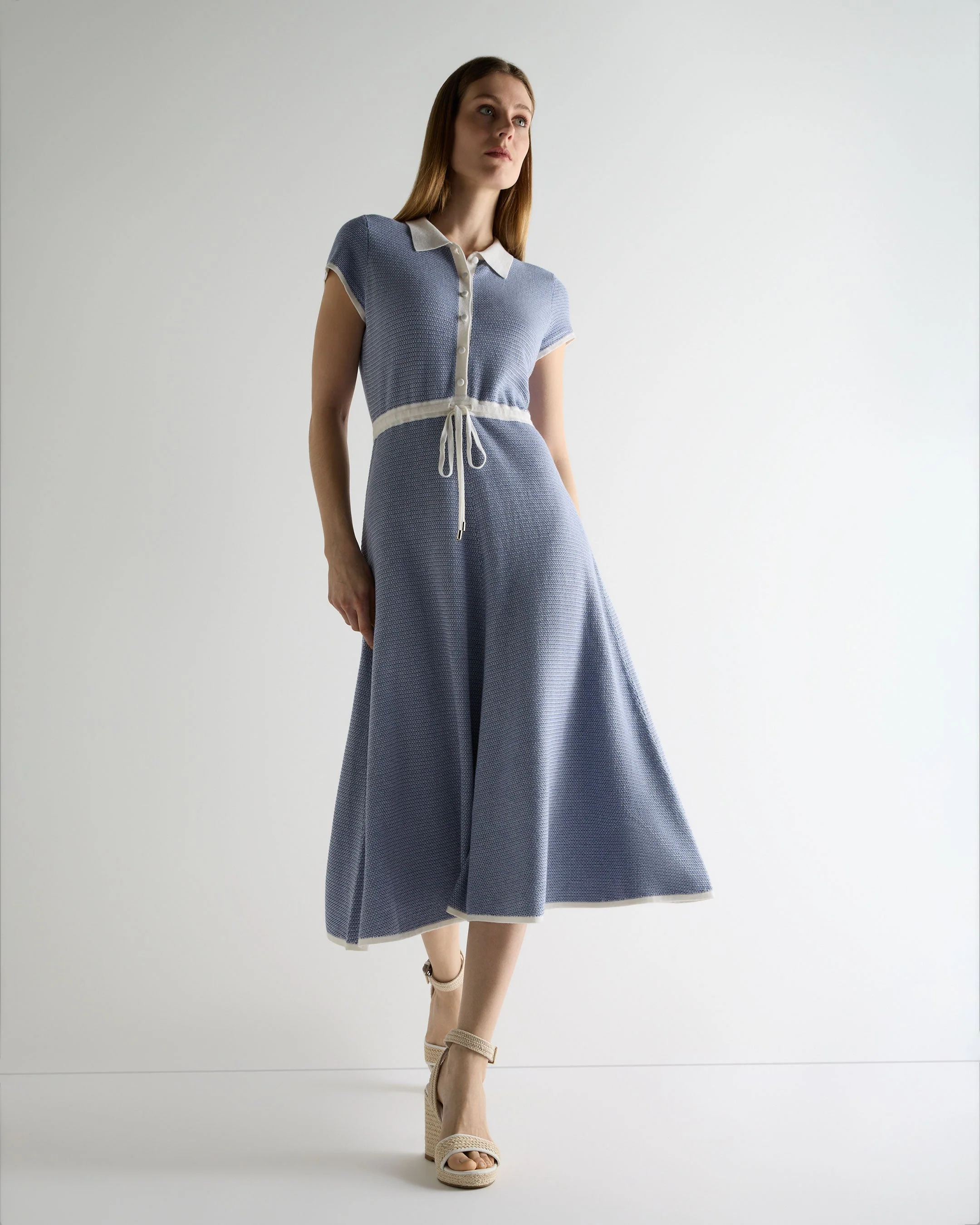 Women's Dulcie Jacquard Cotton Cashmere Dress Denim Blue - Image 3