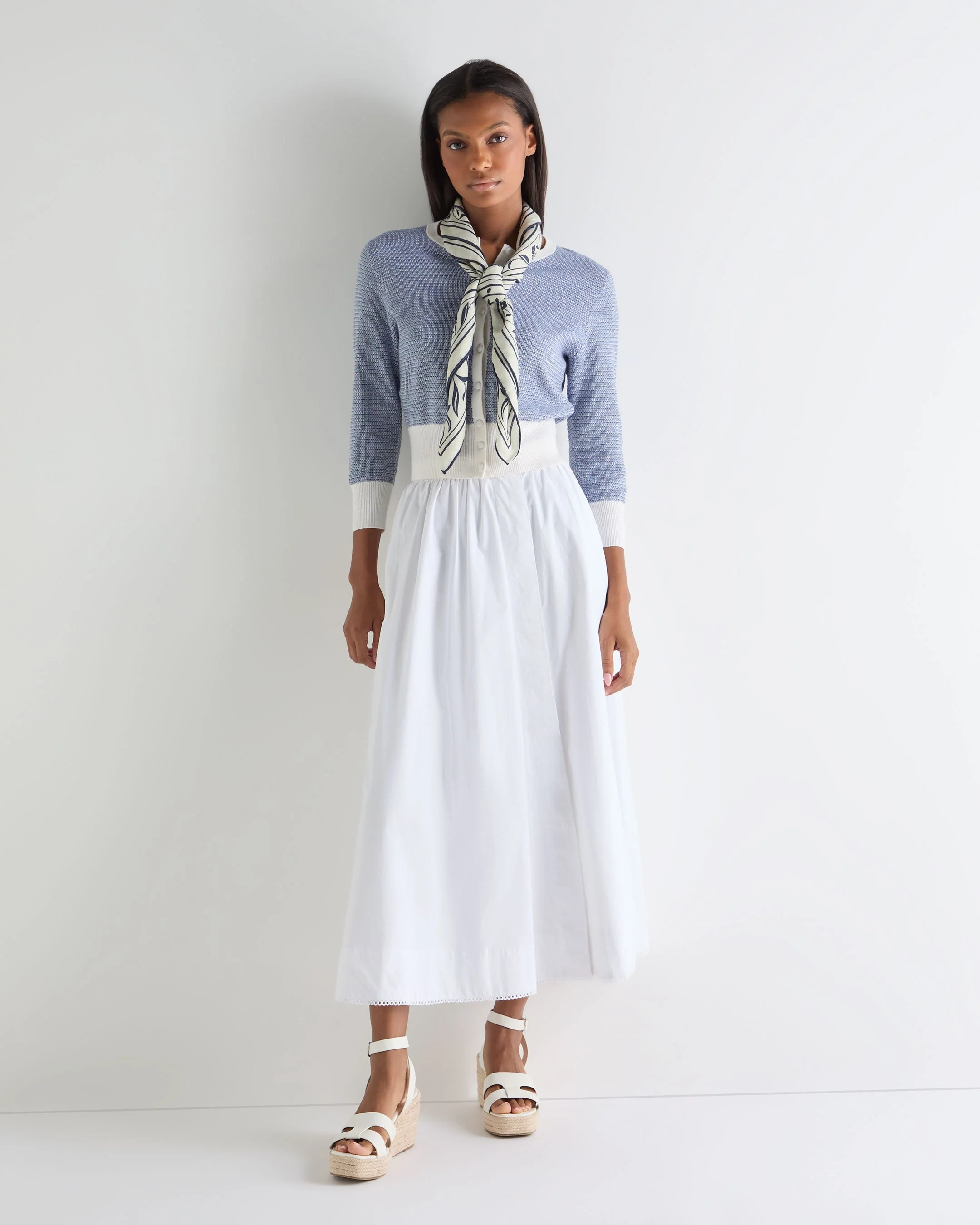Women's Dulcie Jacquard Silk Cashmere Cardigan Denim Blue - Image 3