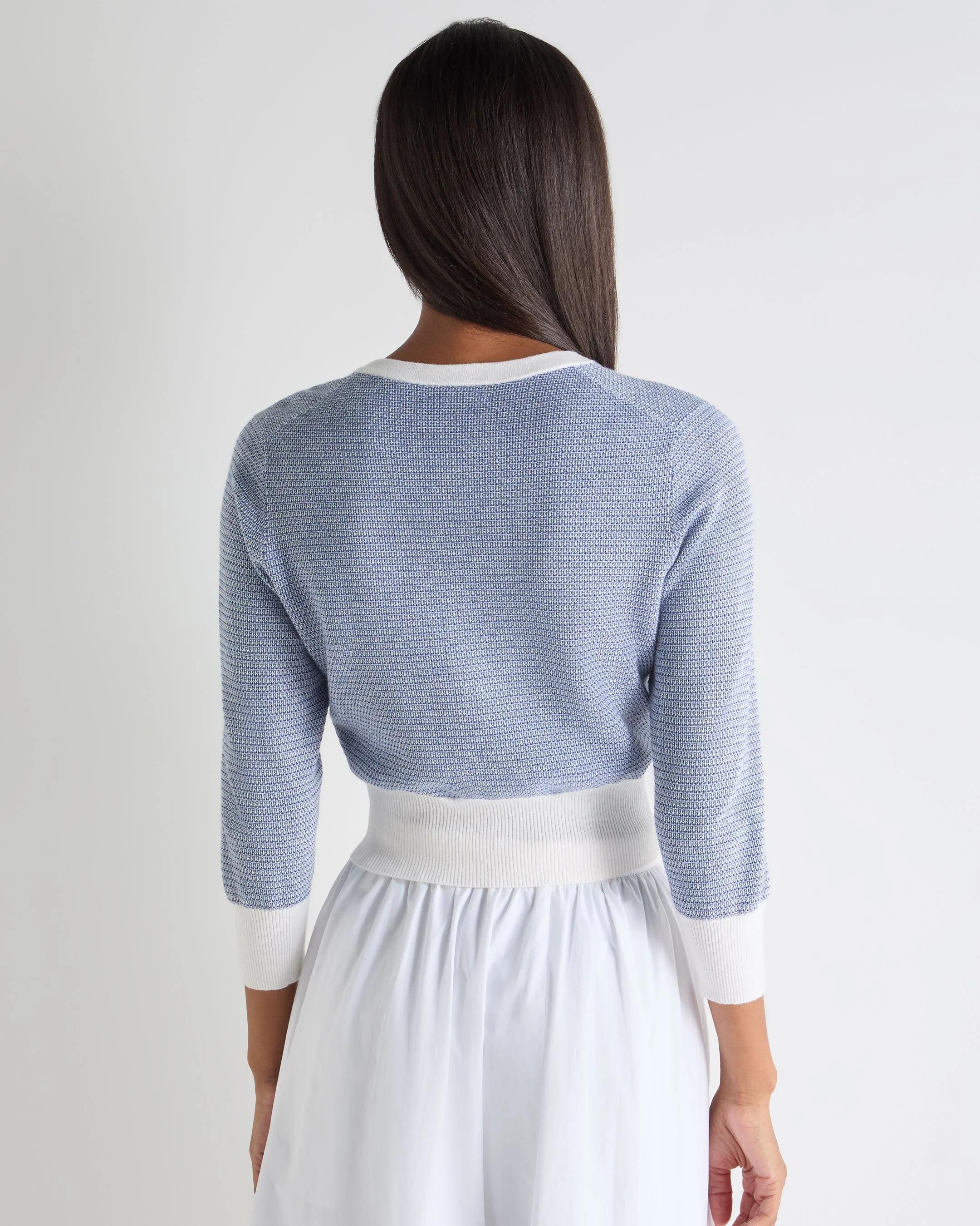 Women's Dulcie Jacquard Silk Cashmere Cardigan Denim Blue - Image 4
