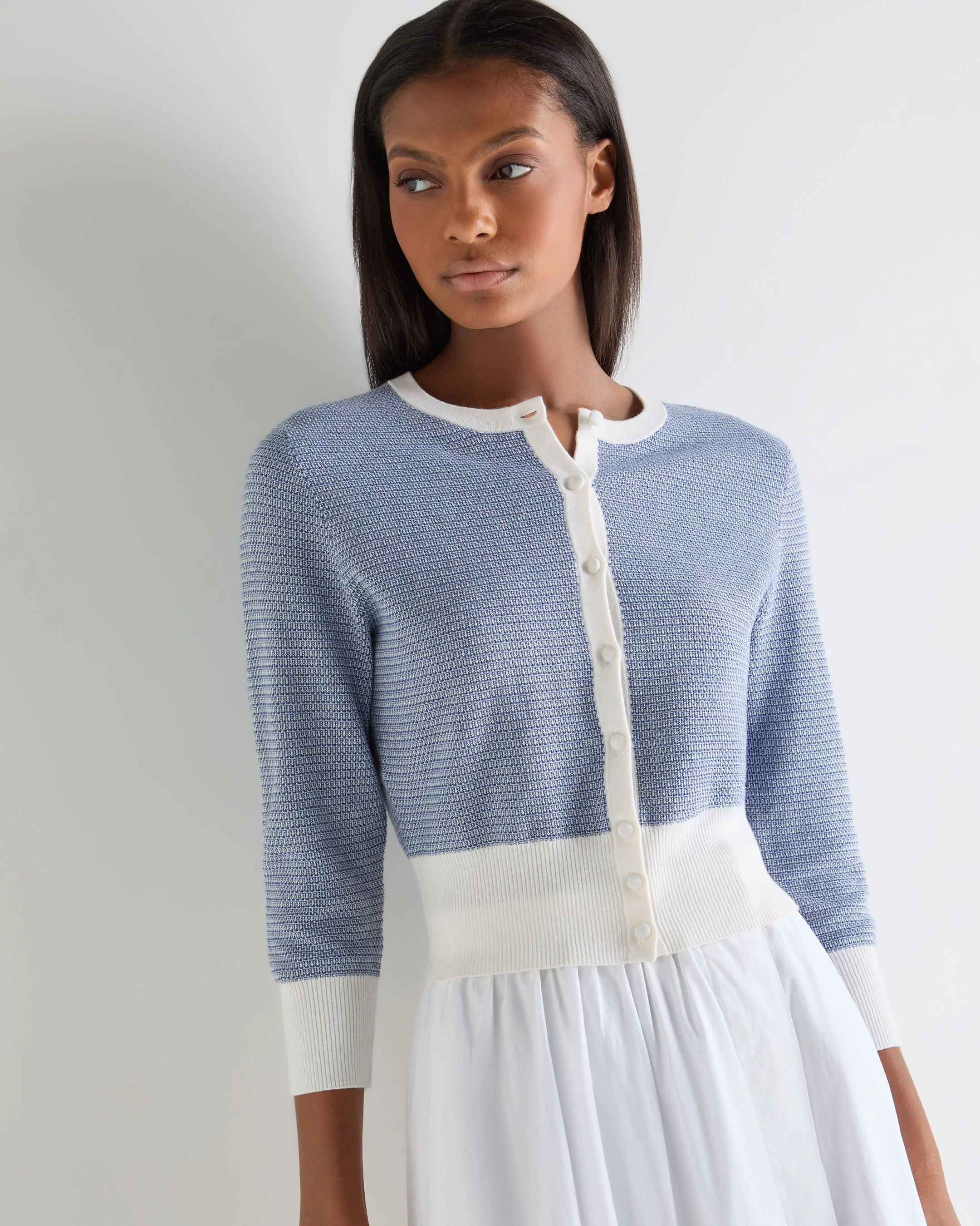 Women's Dulcie Jacquard Silk Cashmere Cardigan Denim Blue - Image 5
