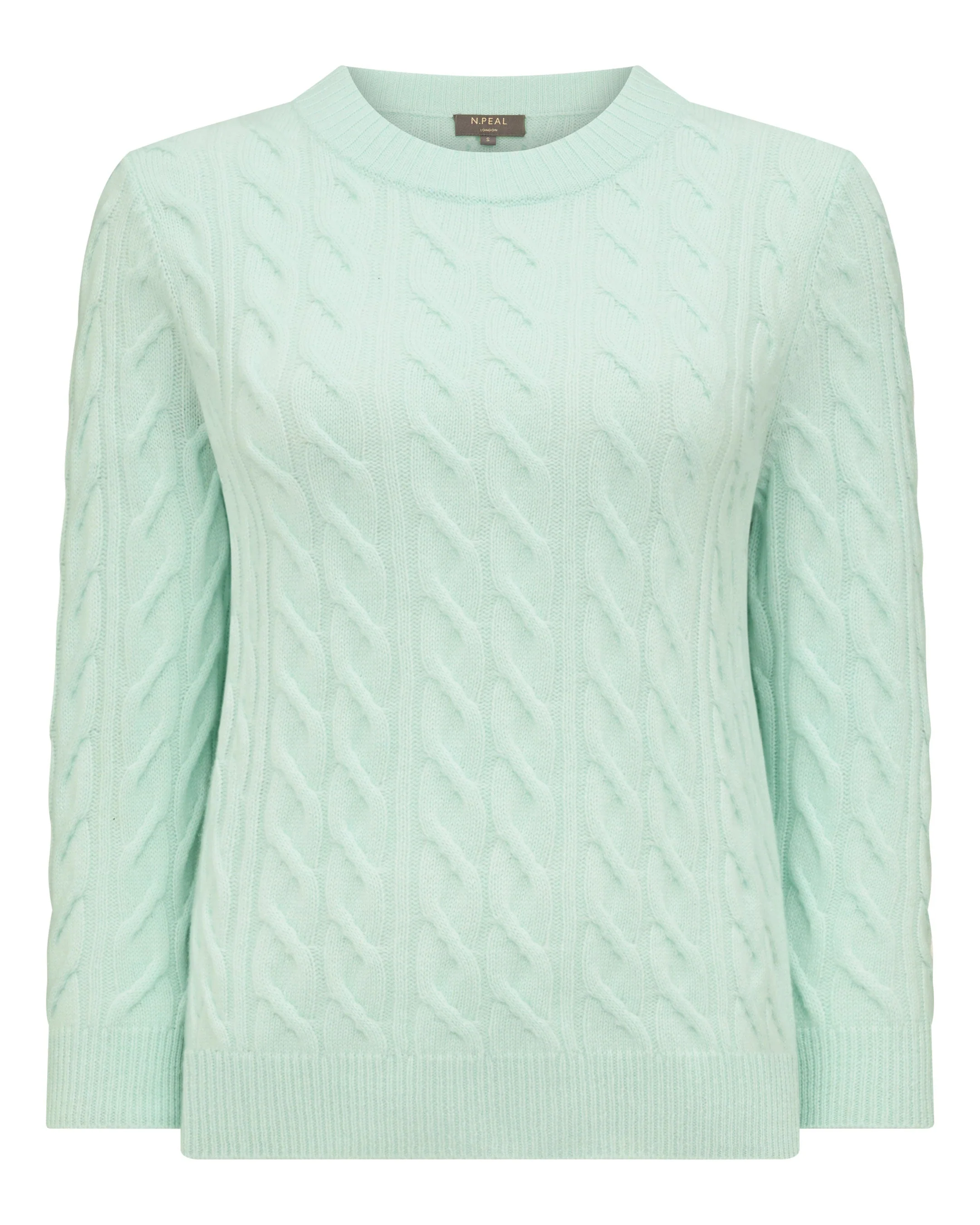 Women's Emilia Cable Round Neck Cashmere Sweater Mint Green - Image 2