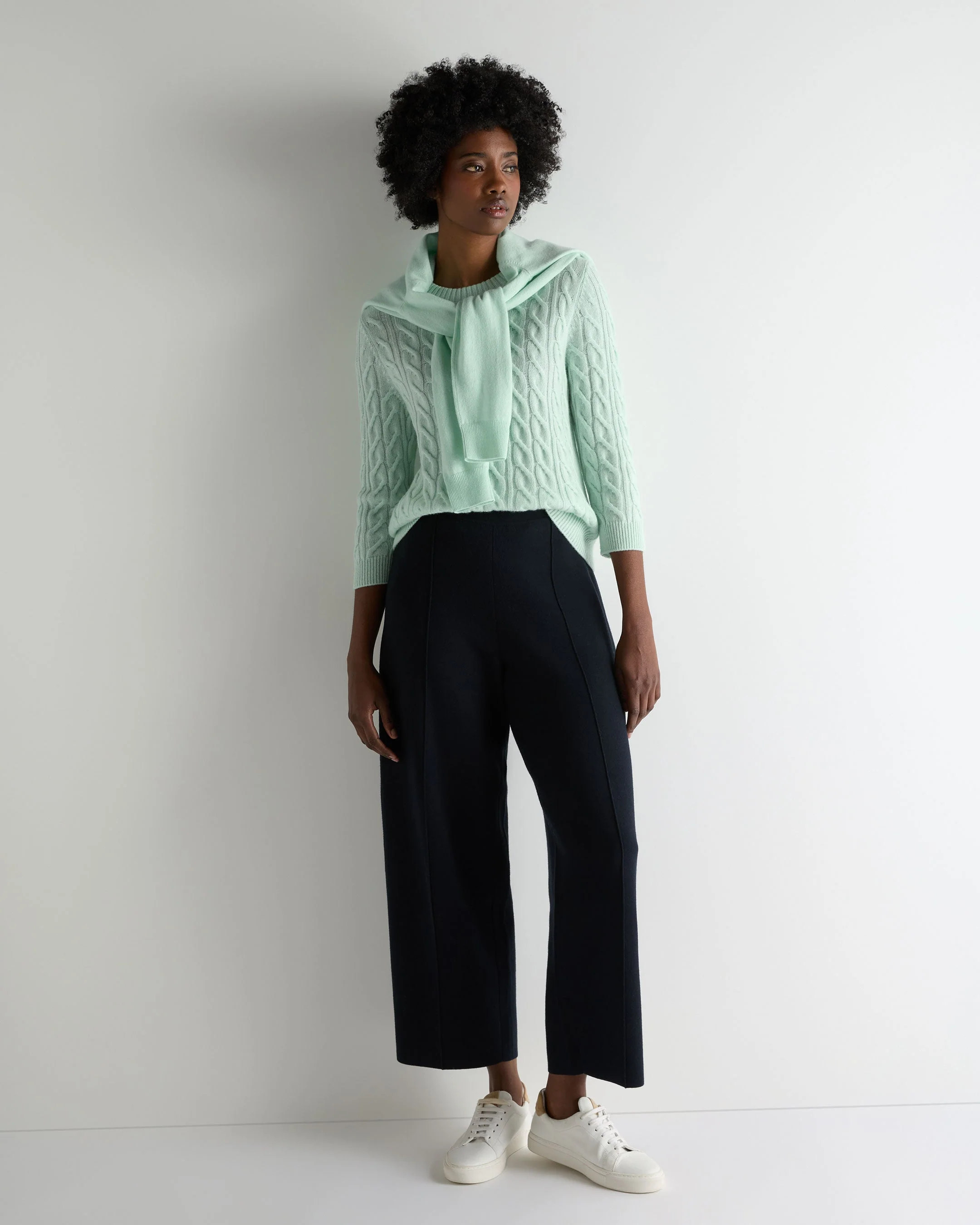 Women's Emilia Cable Round Neck Cashmere Sweater Mint Green - Image 3