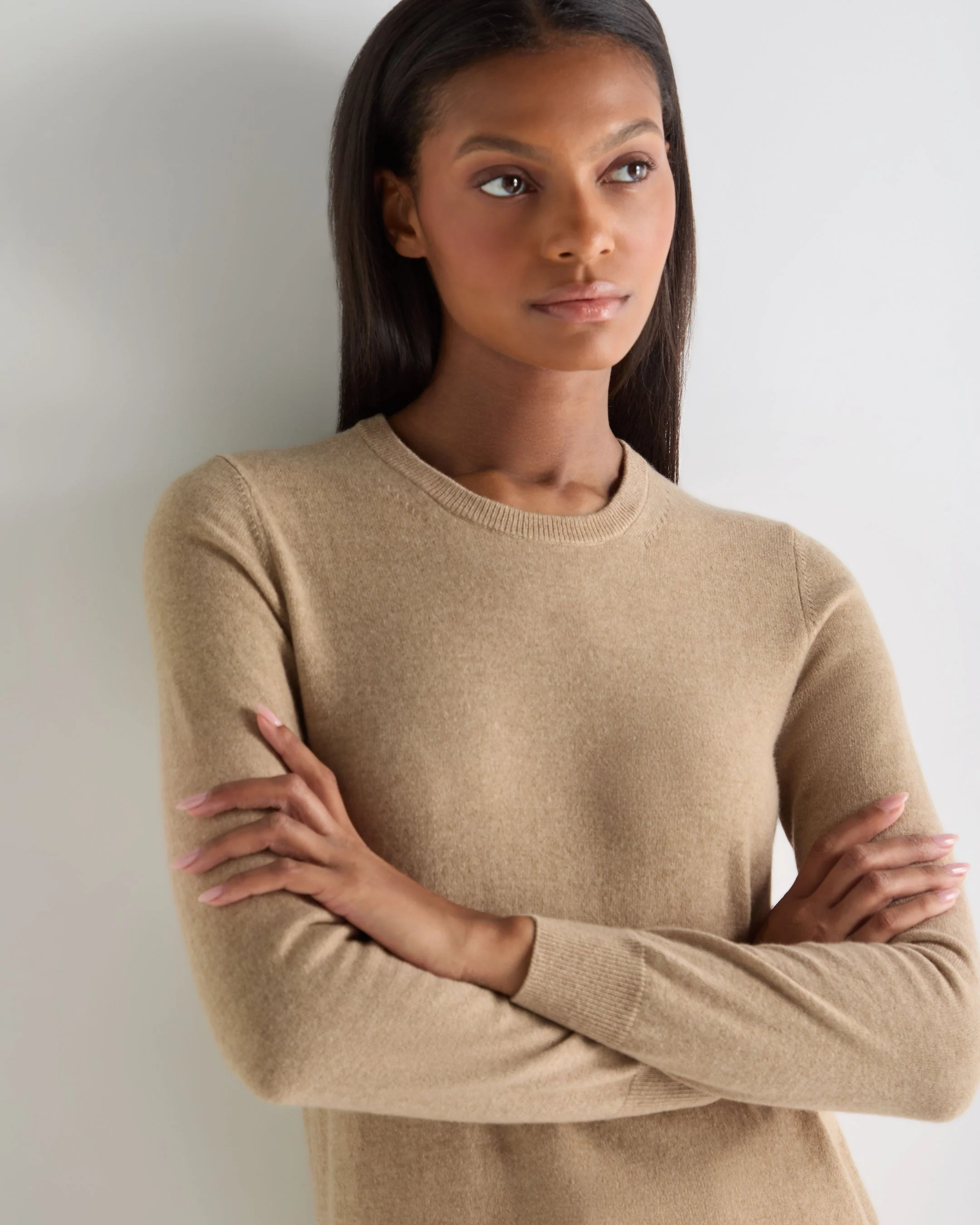 Women's Evie Classic Round Neck Cashmere Sweater Cappuccino Brown - Image 5