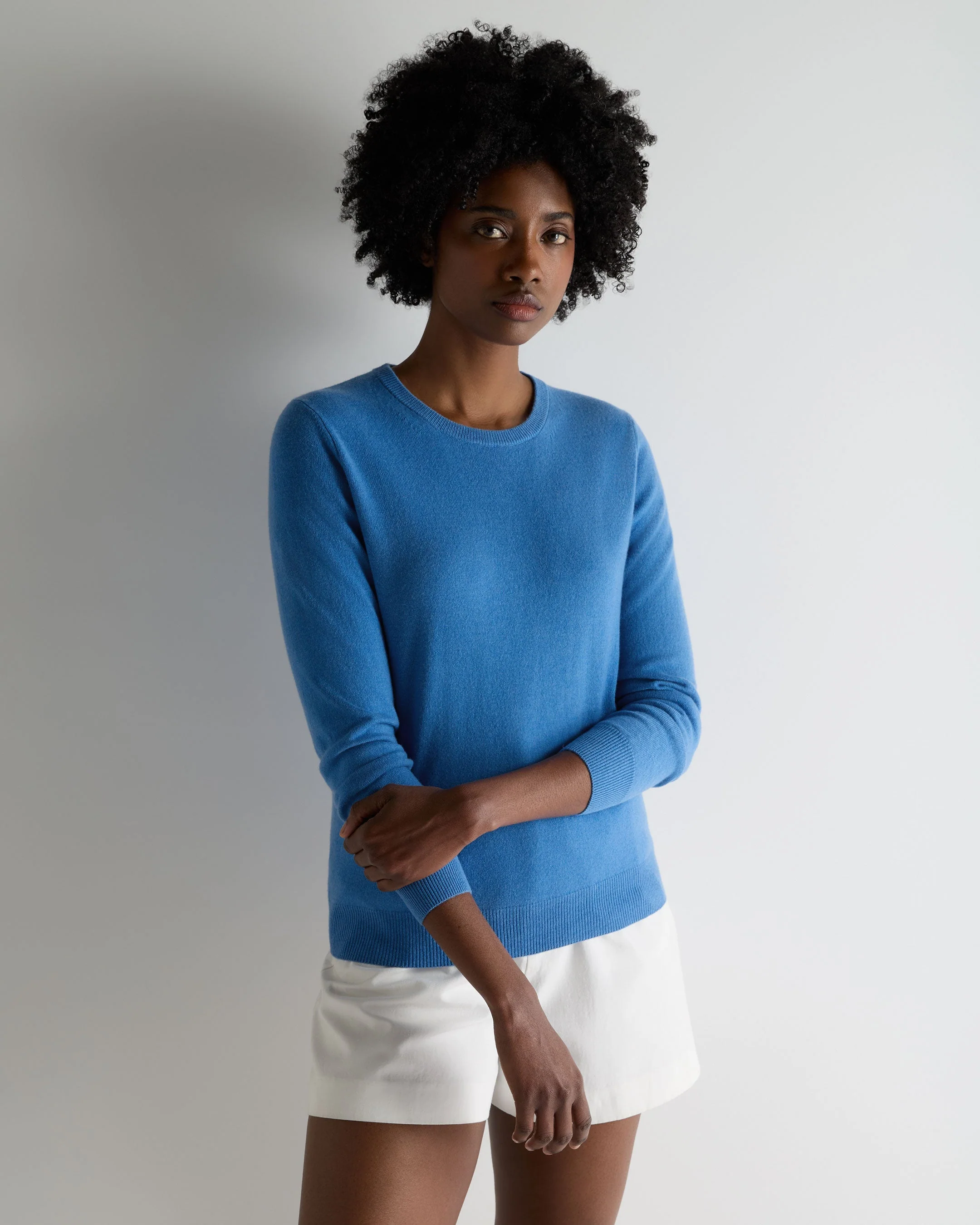 Women's Evie Classic Round Neck Cashmere Sweater Sunshine Blue