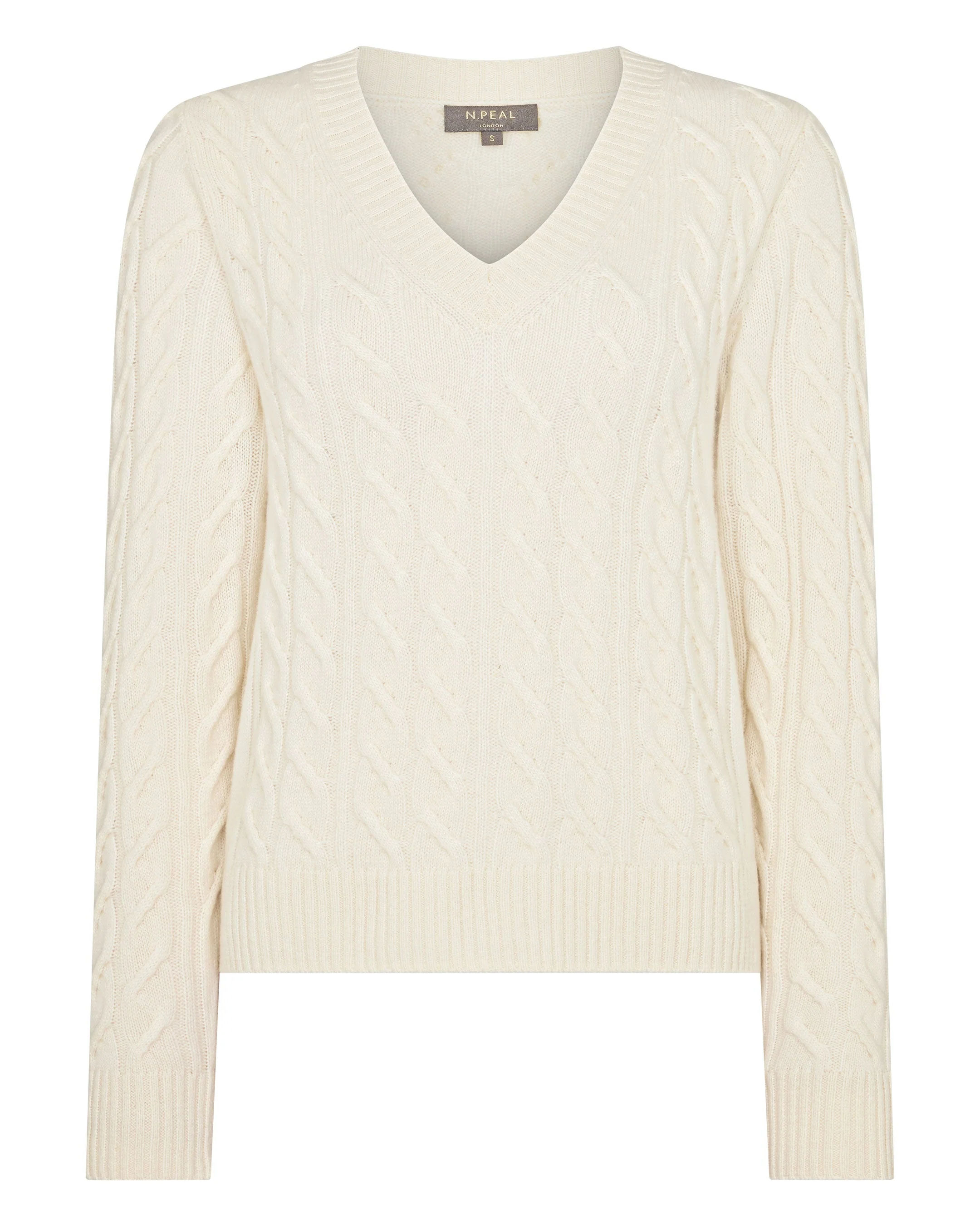 Women's Frankie Cable V Neck Cashmere Sweater New Ivory White - Image 2