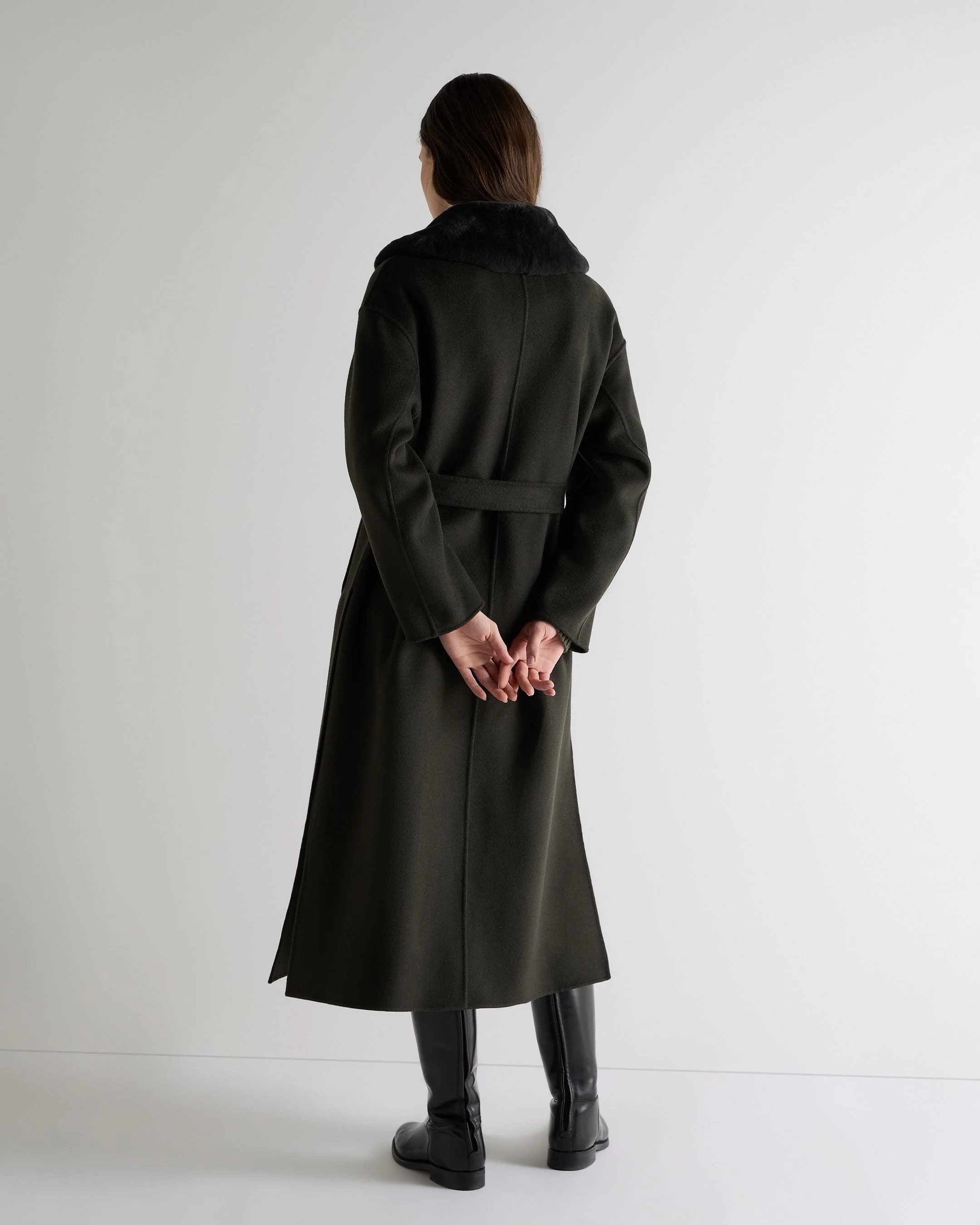 Women's Fur Collar Longline Coat Green - Image 4