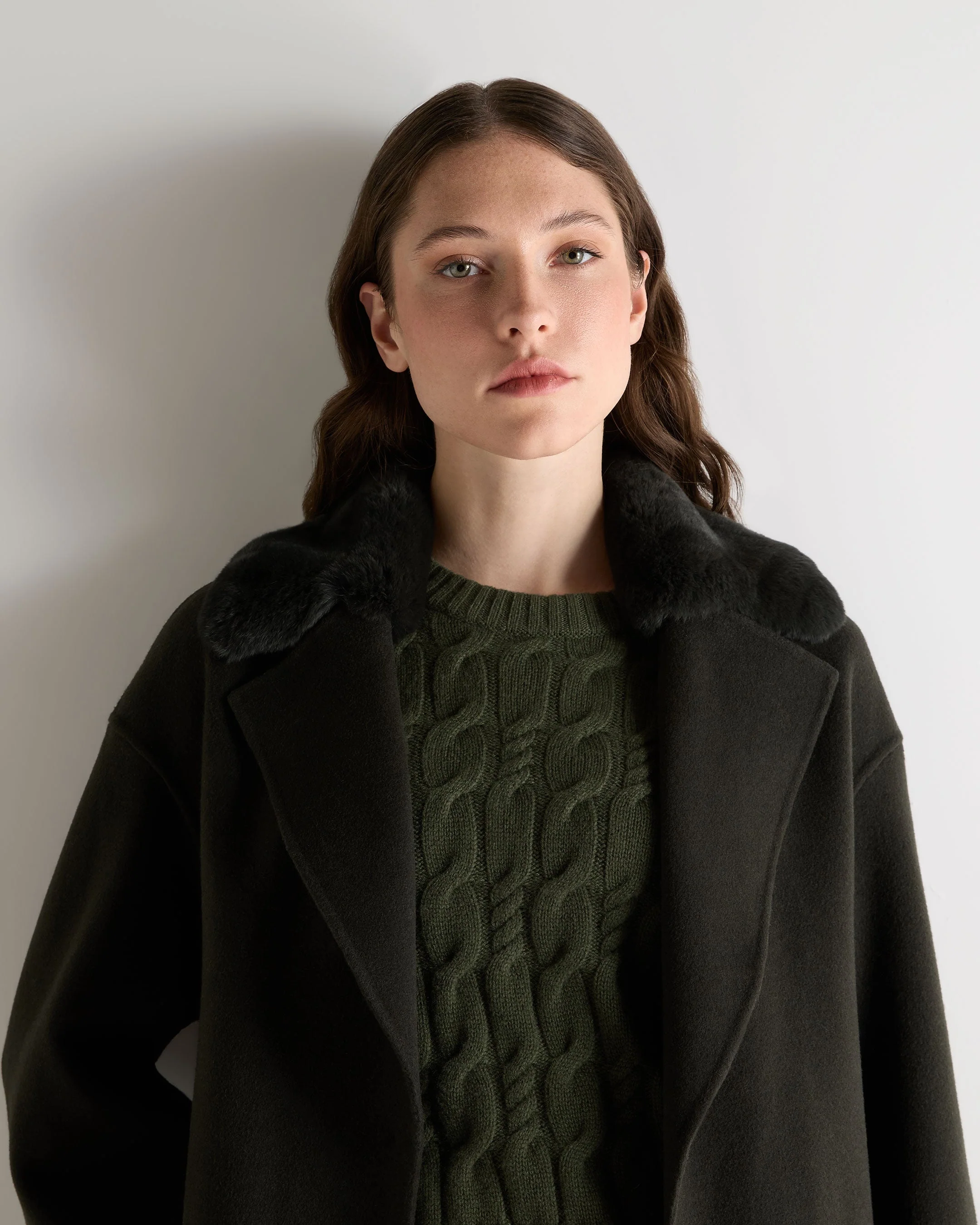 Women's Fur Collar Longline Coat Green - Image 5