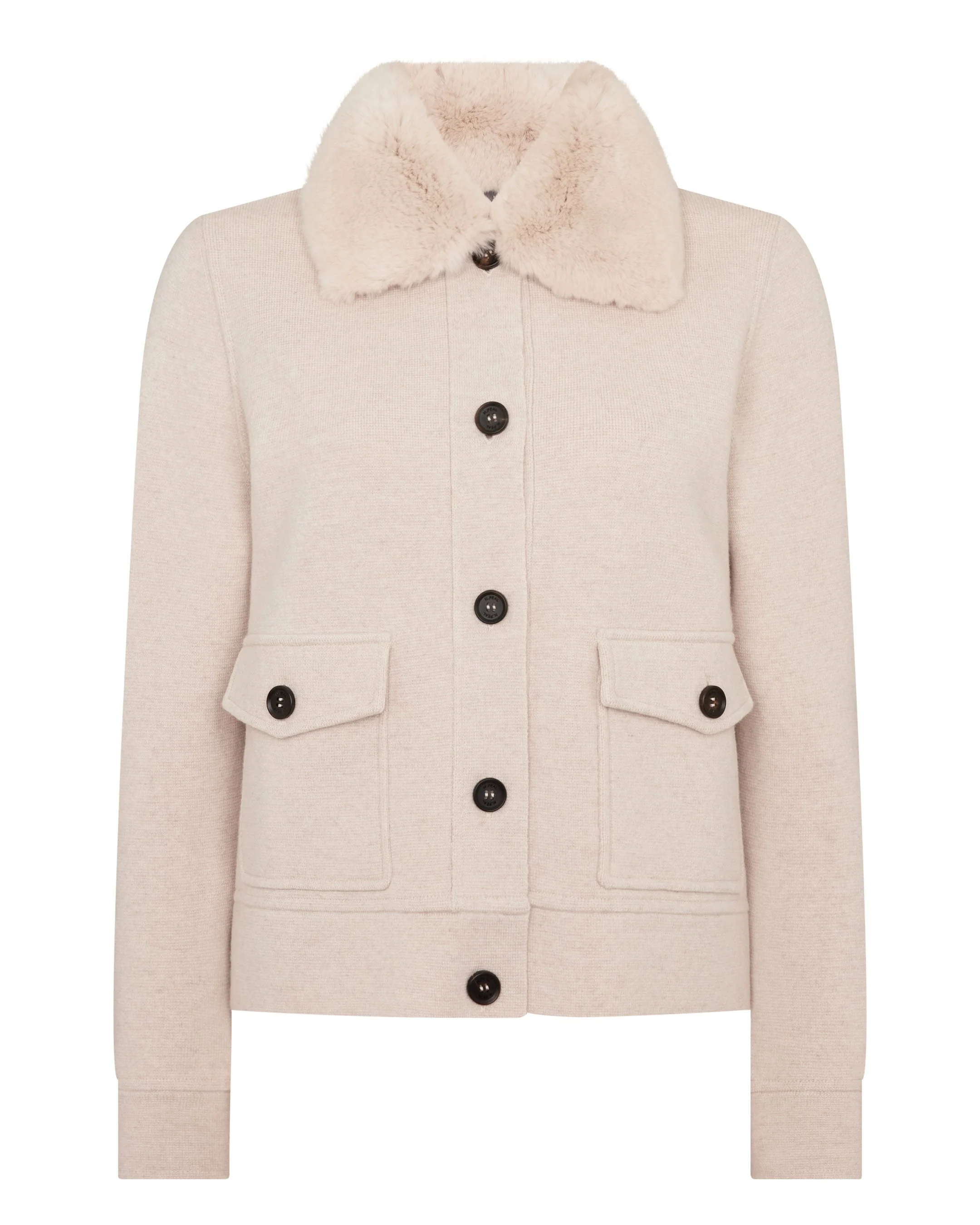 Women's Fur Collar Milano Cashmere Jacket Ecru White - Image 2