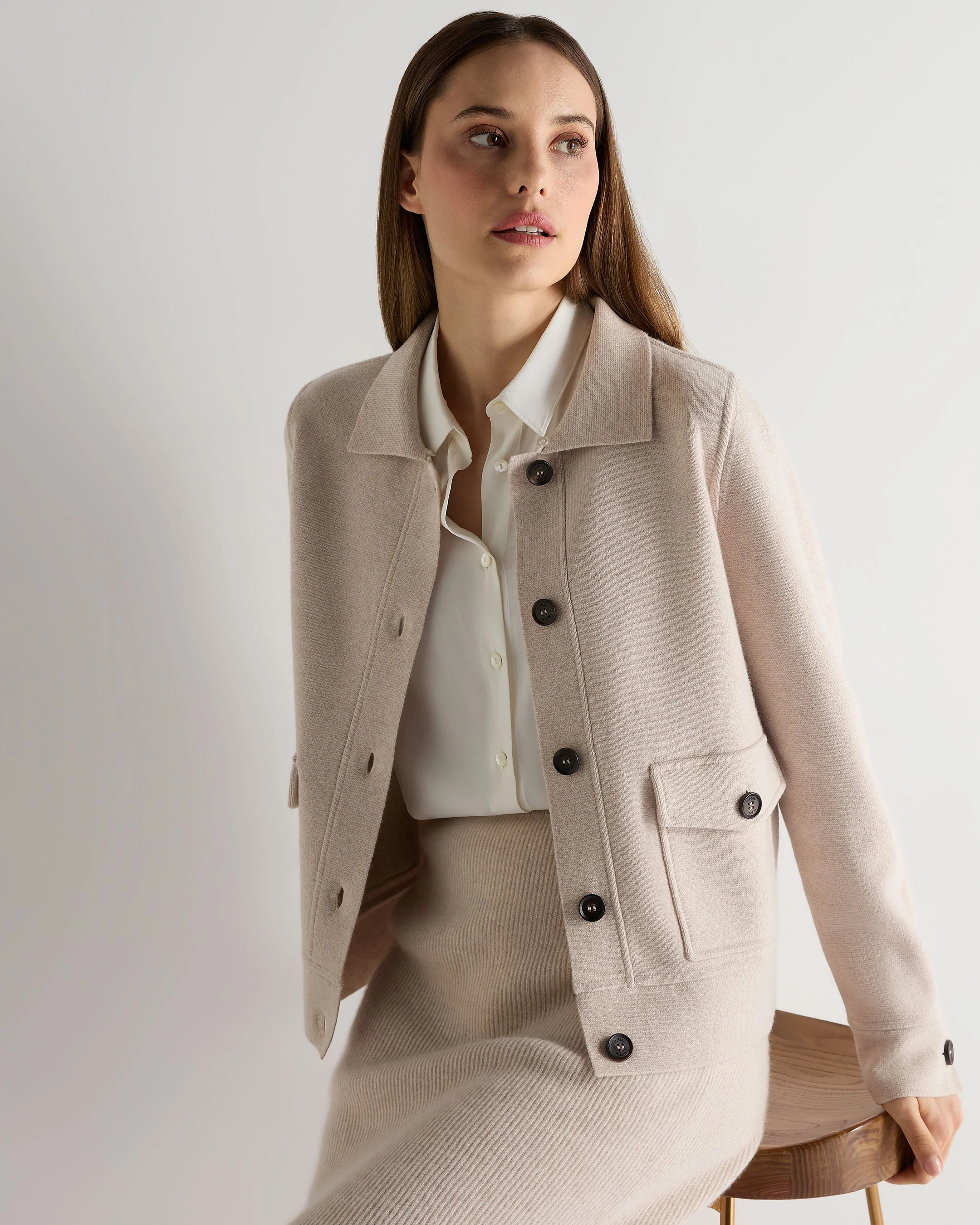 Women's Fur Collar Milano Cashmere Jacket Ecru White - Image 5