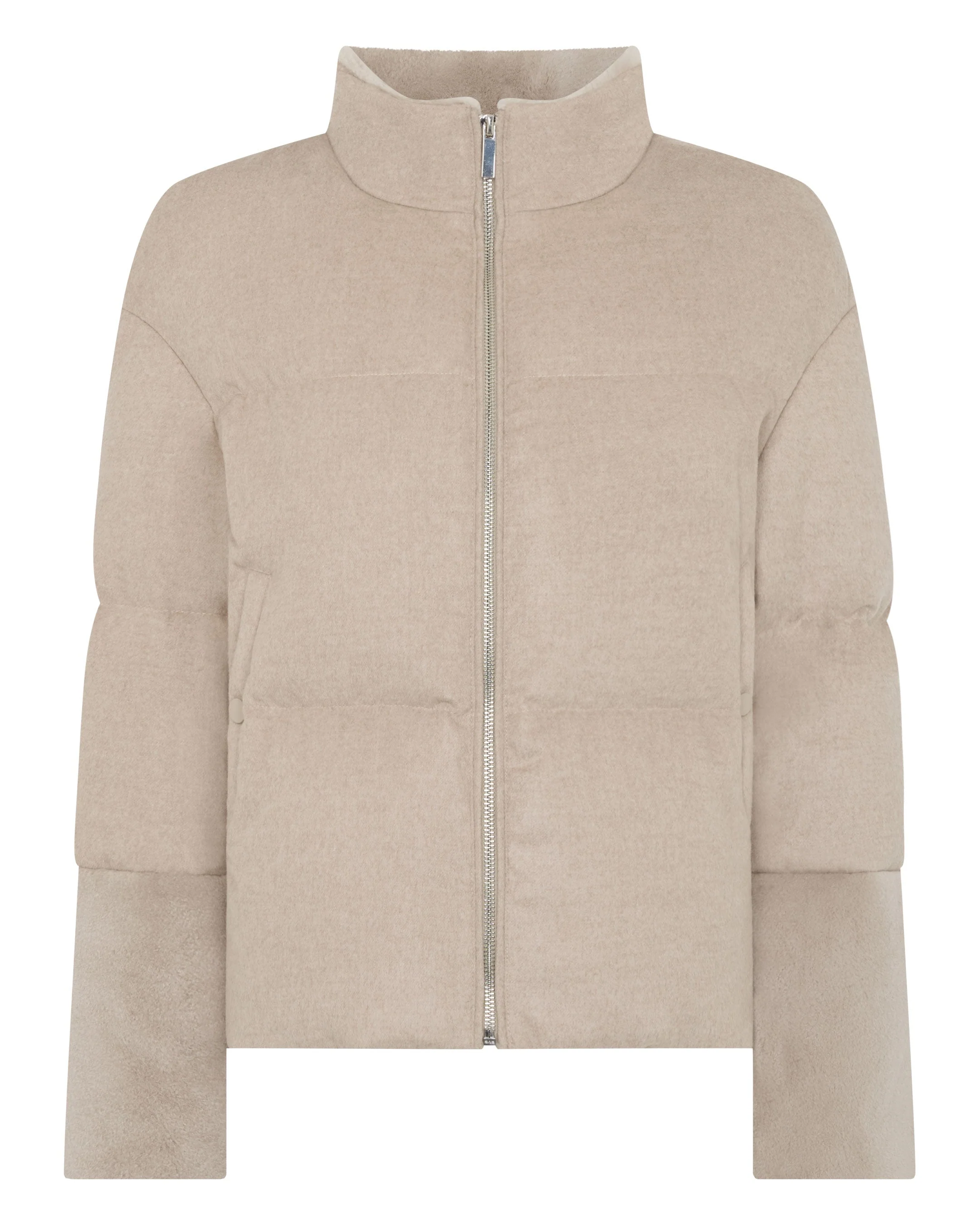 Women's Fur Cuff Padded Jacket Beige Brown - Image 2