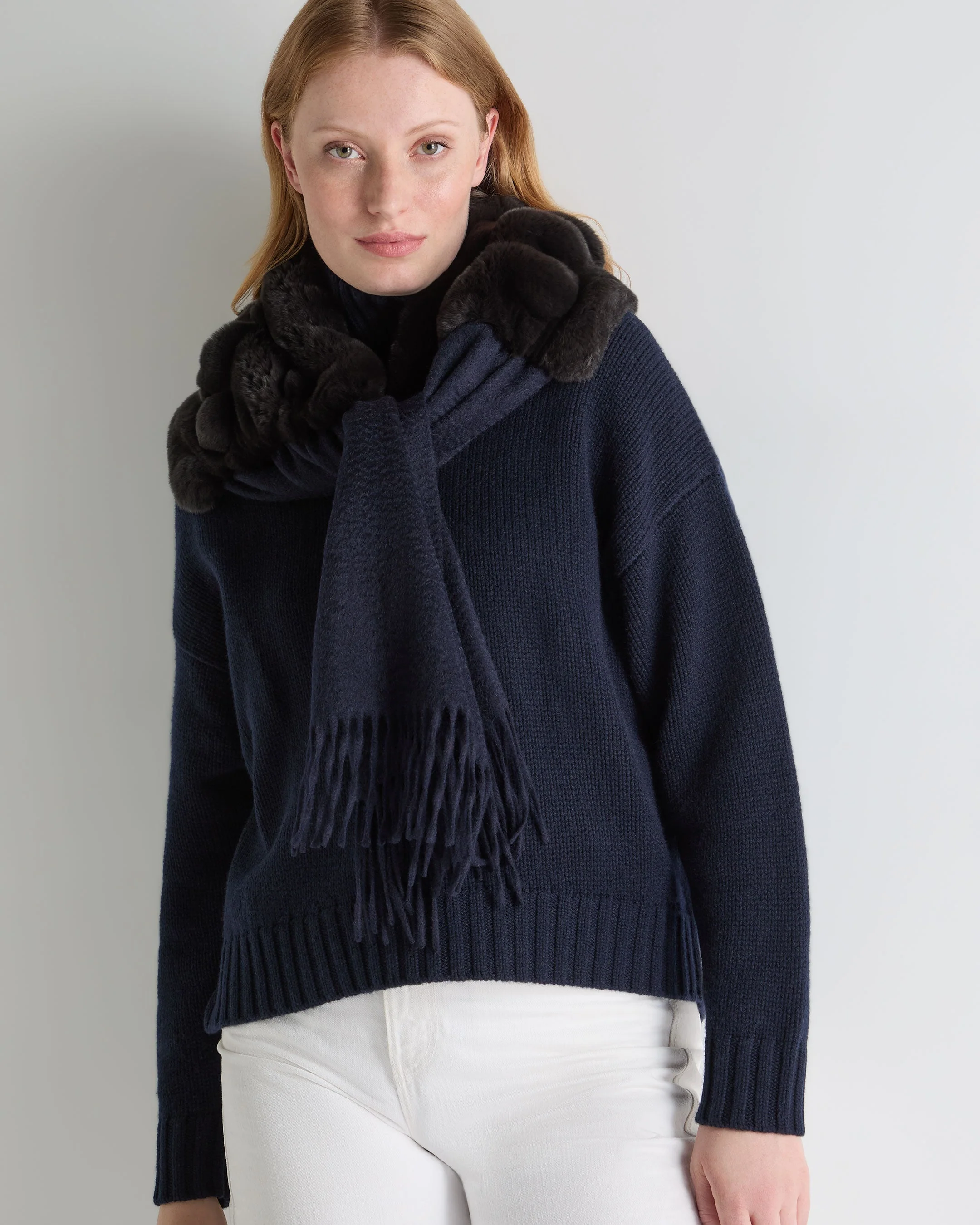 Women's St Moritz Fur Neck Scarf Navy Blue - Image 2