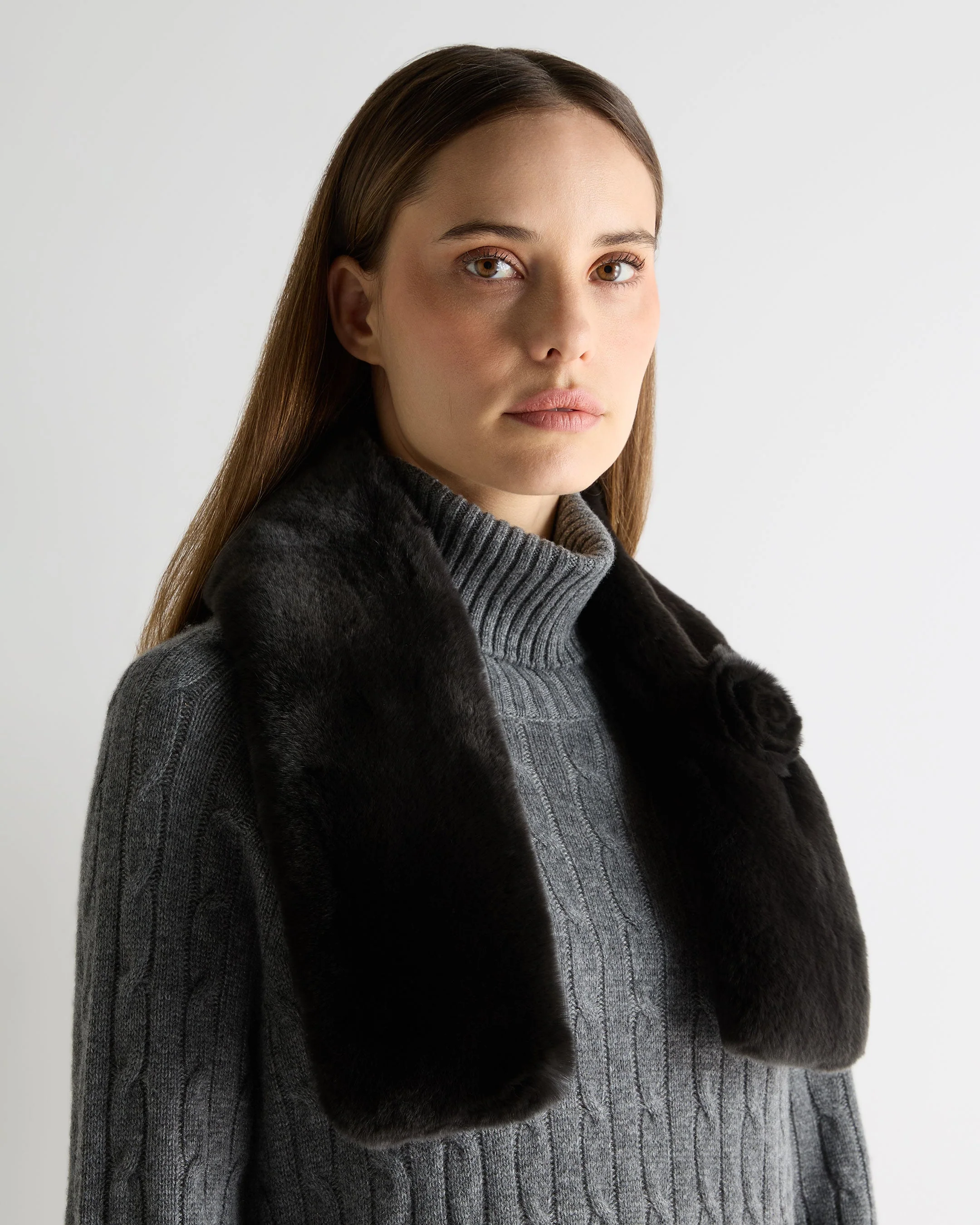 Women's Fur Neck Warmer Dark Chocolate Brown - Image 2