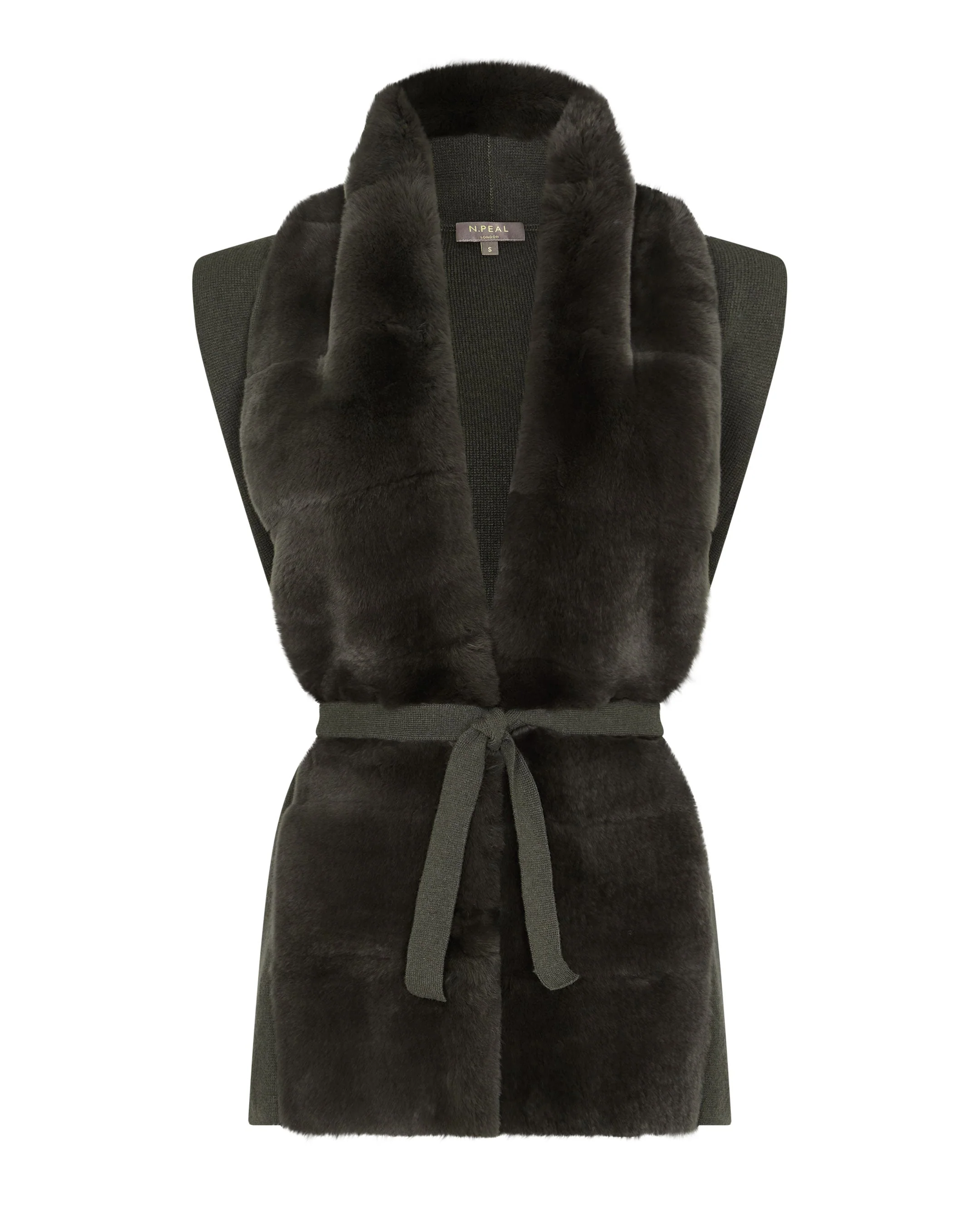 Women's Lola Fur Placket Cashmere Gilet Arabica Khaki Green - Image 2