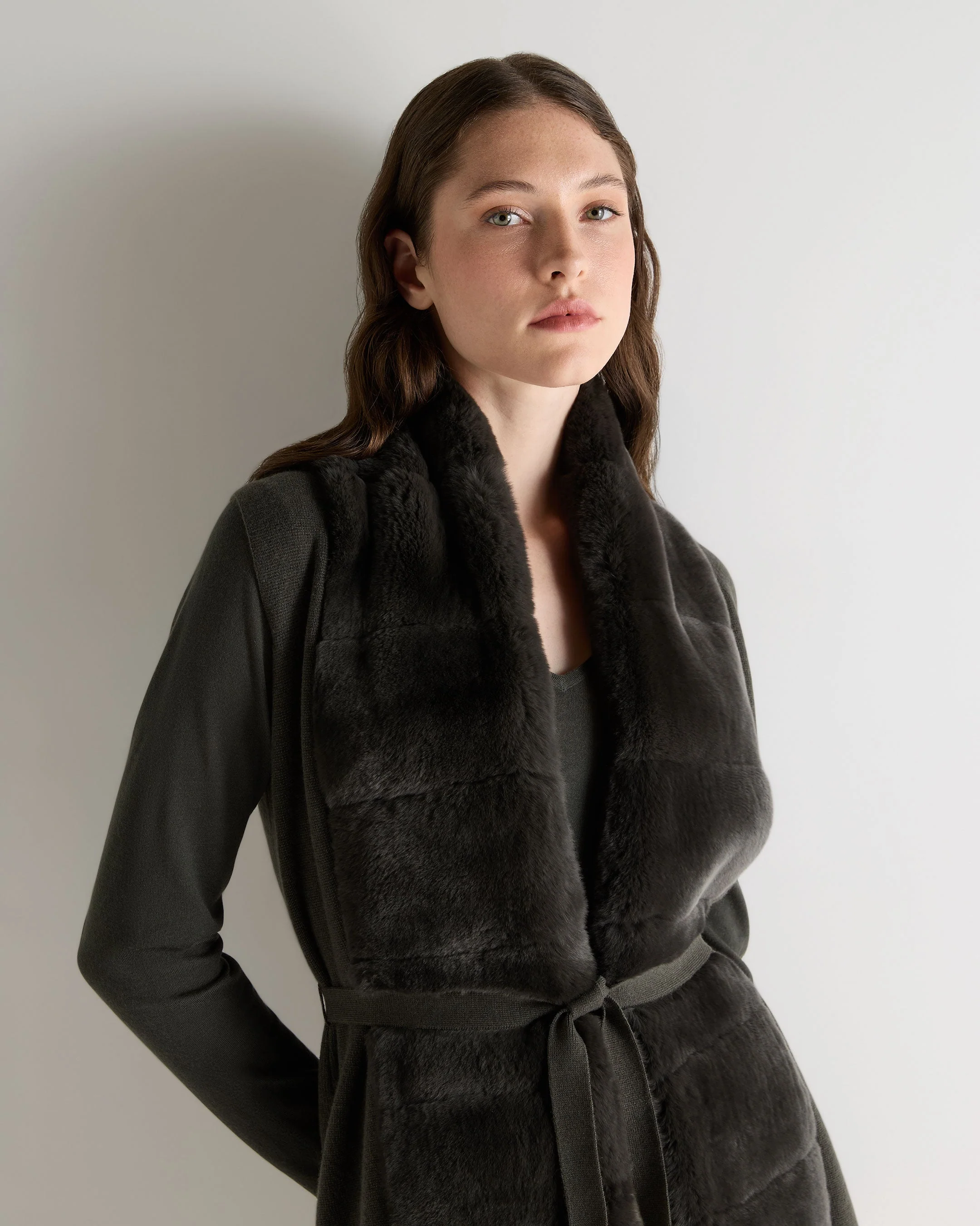 Women's Lola Fur Placket Cashmere Gilet Arabica Khaki Green - Image 5