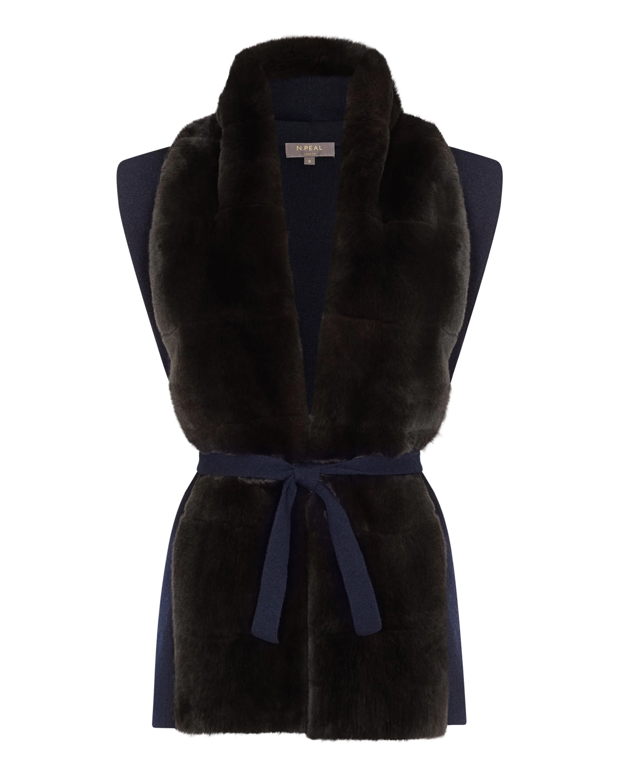 Women's Lola Fur Placket Cashmere Gilet Navy Blue - Image 2