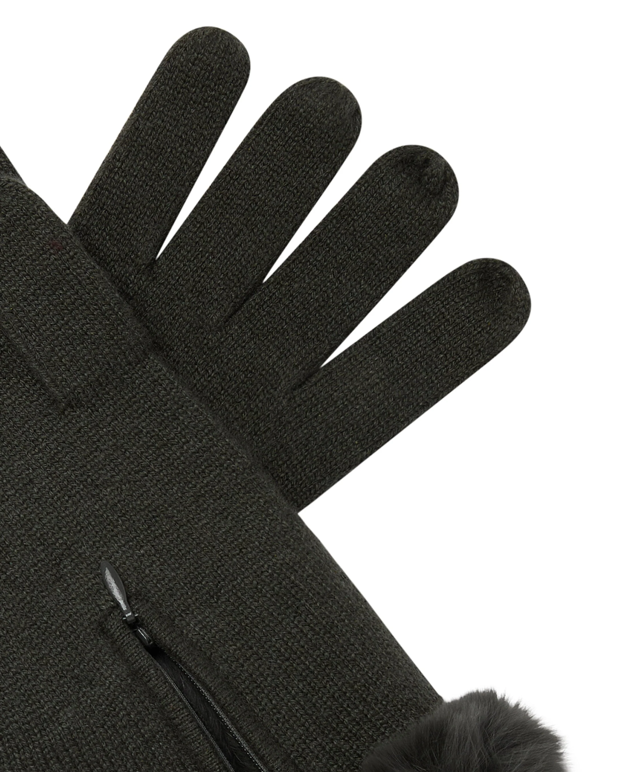 Women's Fur Trim Cashmere Gloves Arabica Khaki Green - Image 2
