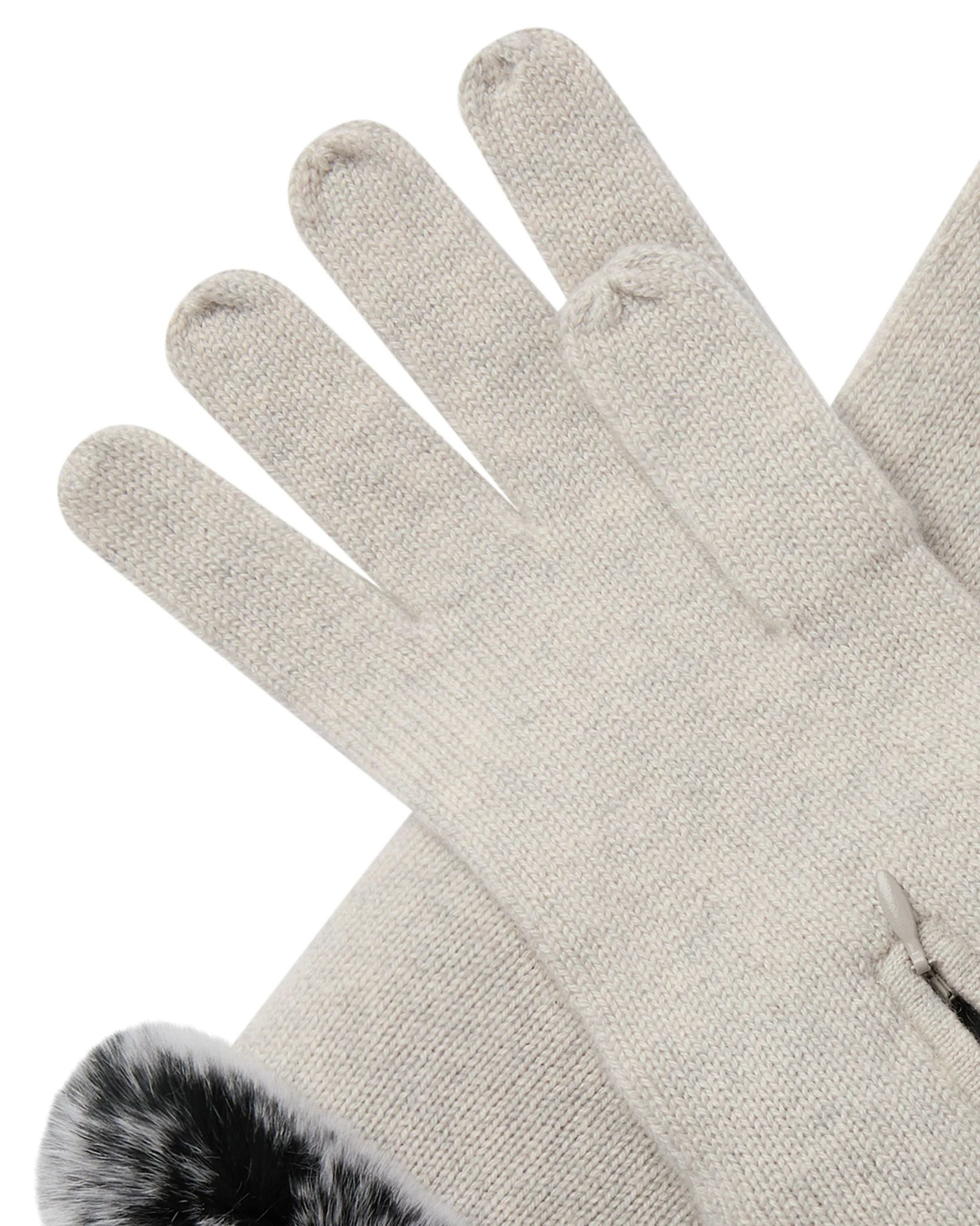 Women's Fur Trim Cashmere Gloves Pebble Grey - Image 2