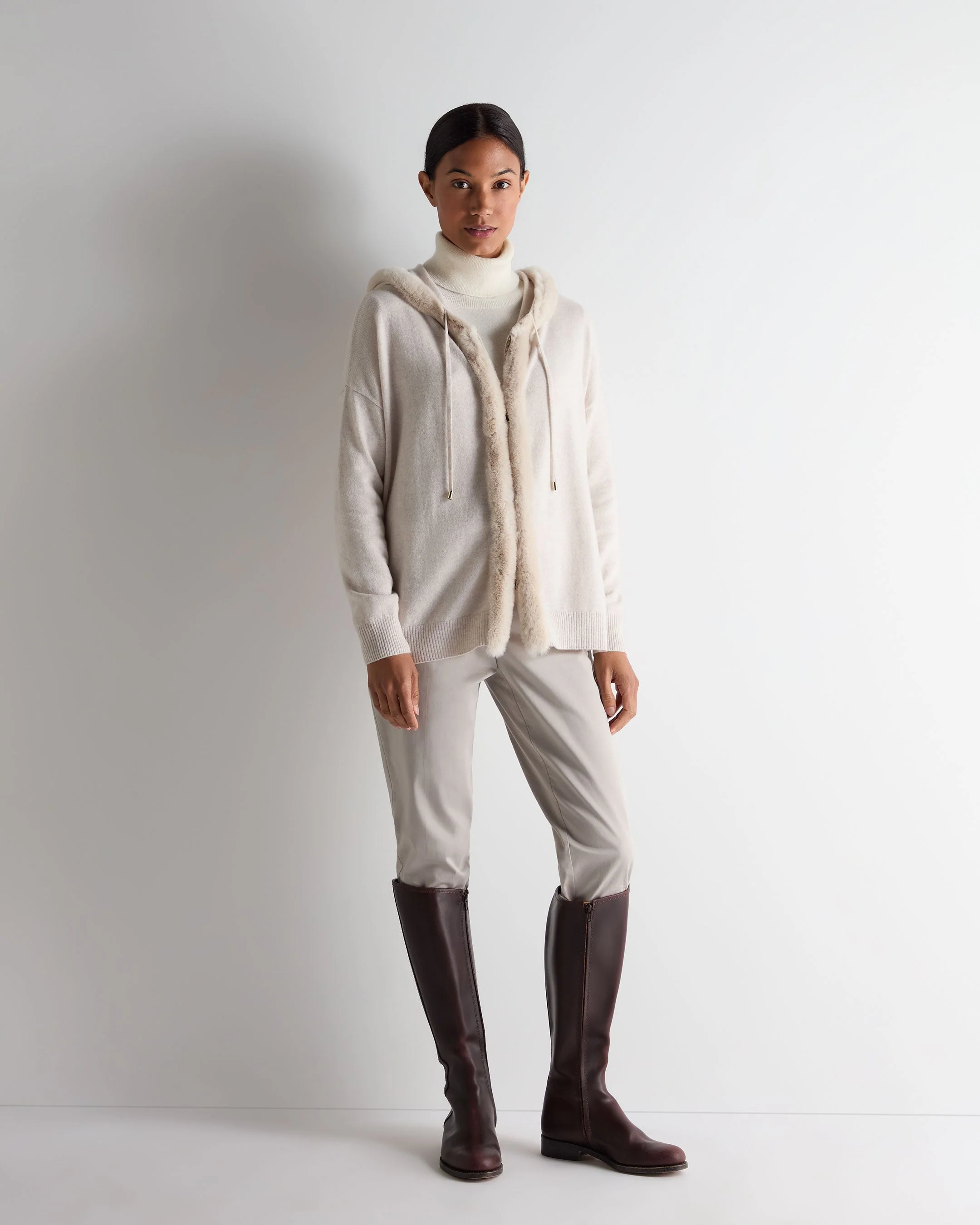 Women's Alicia Fur Trim Cashmere Hoodie Frost White - Image 3